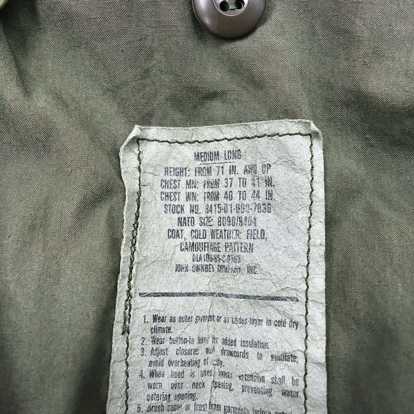 US Army M65 Military Field Jacket M Khaki Camouflage General Zip Hoodie  Storage Military John Ownbey Company 8415-01-090-7836 The 80s – 日本然リトテ