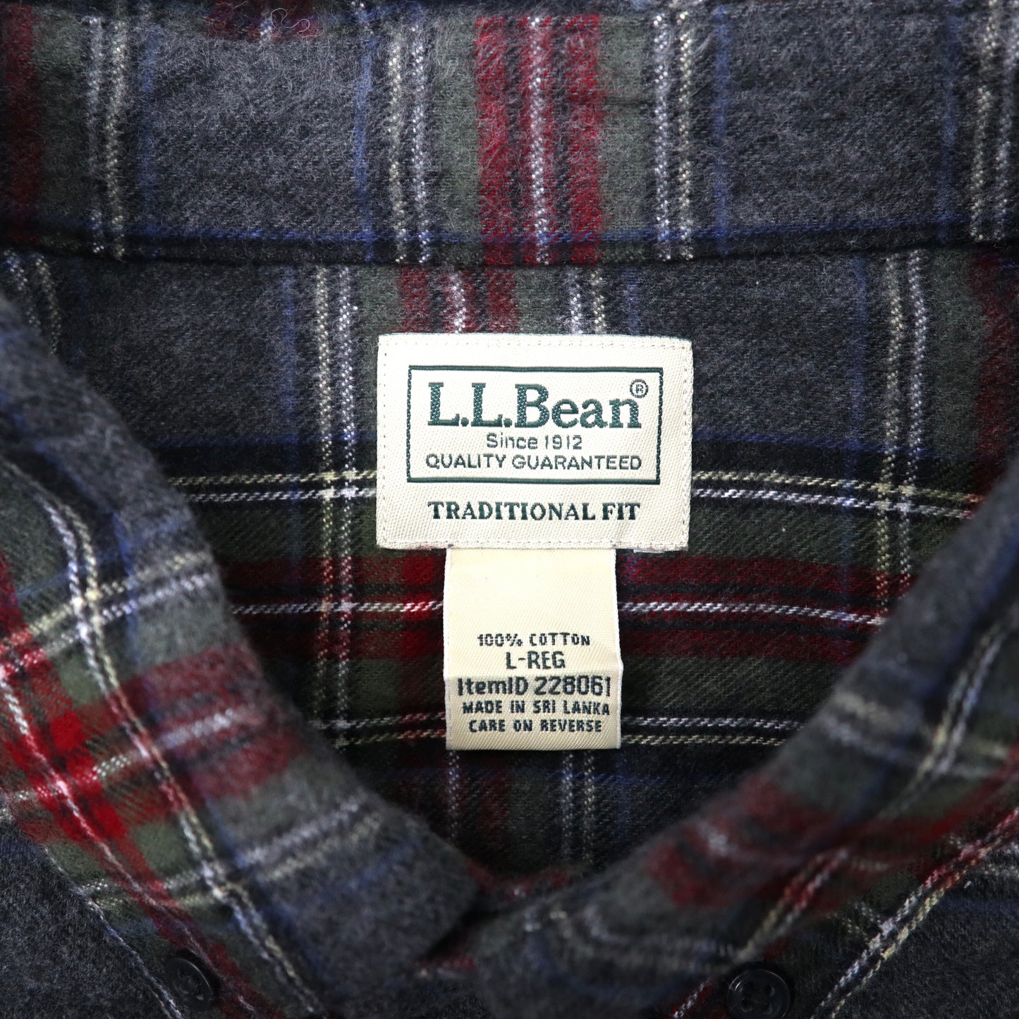 L.L.Bean シャミークロスシャツ ボタンダウンシャツ L グレー チェック コットン TRADITIONAL FIT スリランカ製