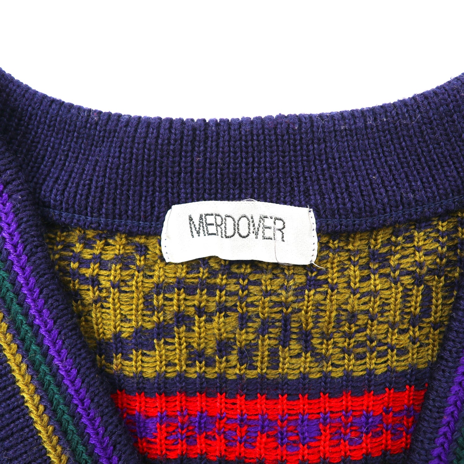 Merdover V neck sweater XL navy wool Patterned Japan MADE – 日本然