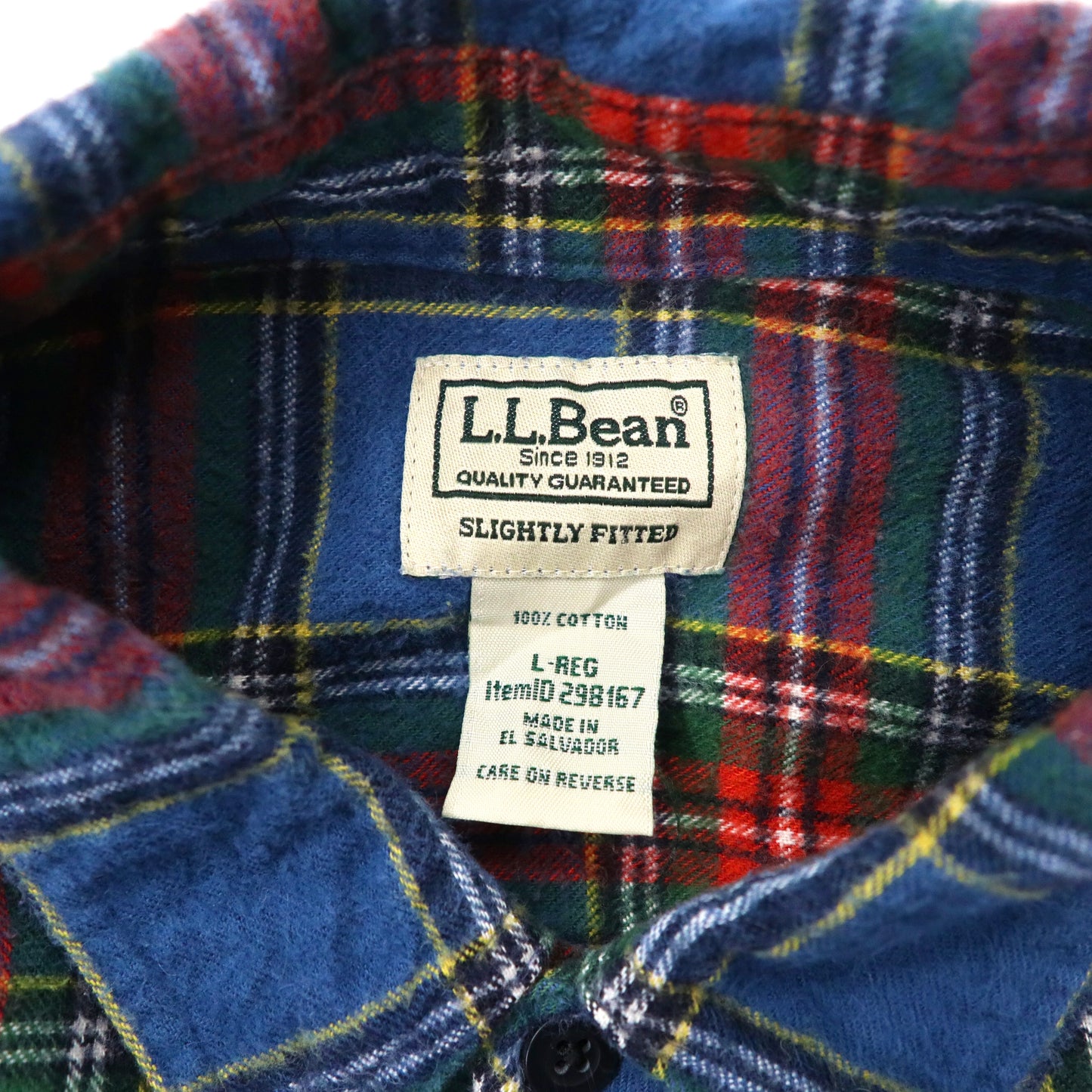 L.L.Bean シャミークロスシャツ ボタンダウンシャツ L ブルー チェック コットン SLIGHTLY FITTED エルサルバドル製