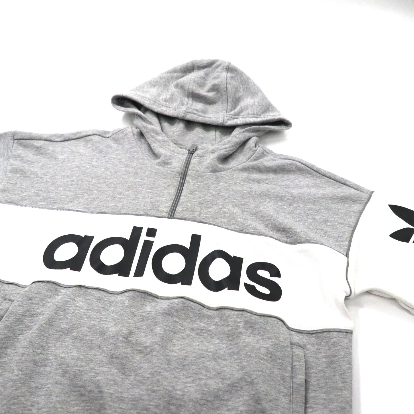 adidas originals ハーフジップ パーカー L グレー コットン トレフォイルロゴプリント City Tko Hoodie S19898