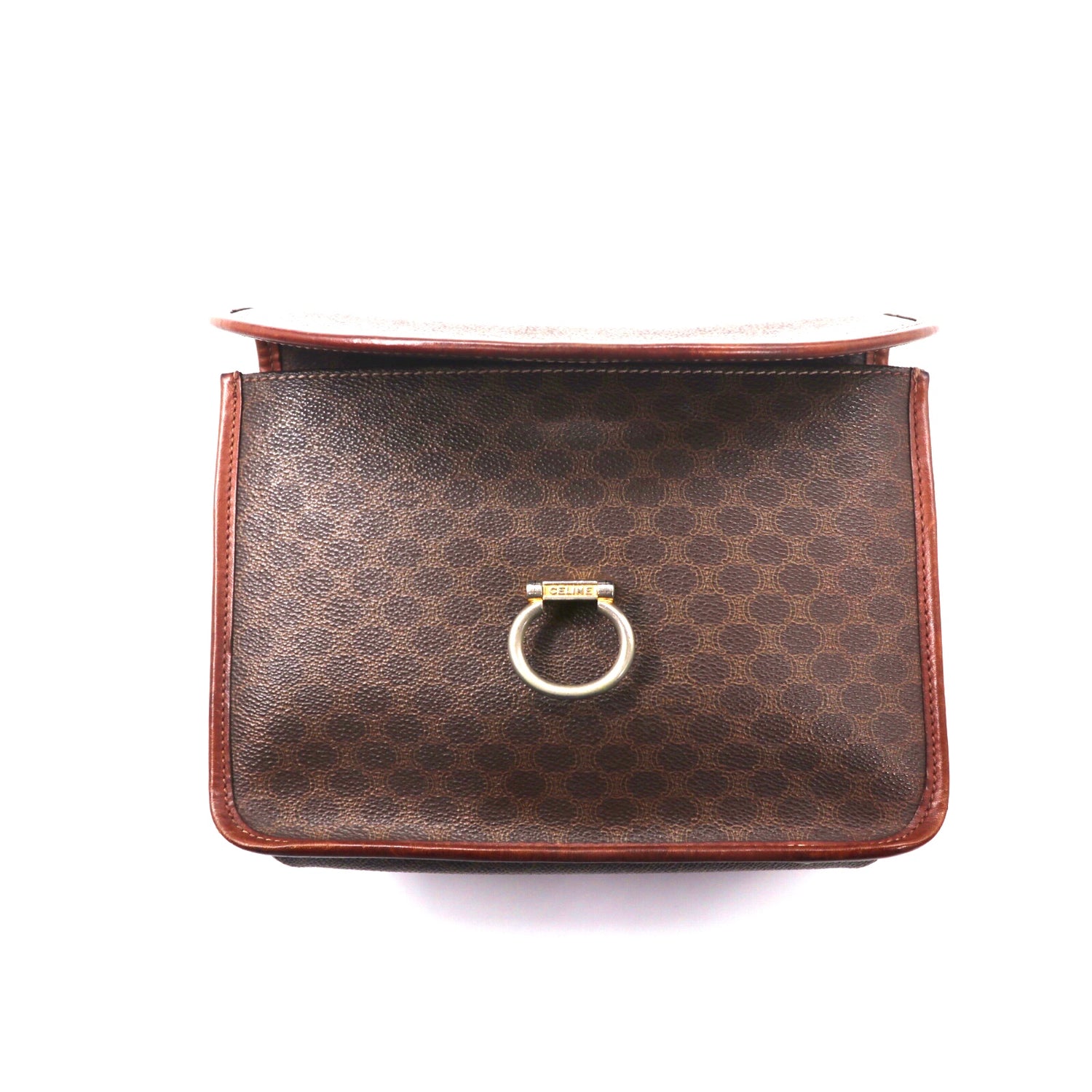 CELINE pouch Pouch Brown Leather Macadam Pattern Vintage DM91 Made 