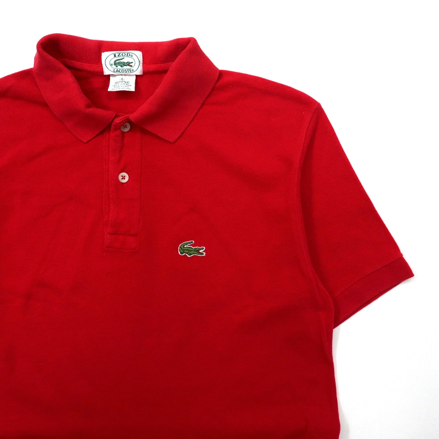 USA製 IZOD LACOSTE ポロシャツ S レッド コットン ワンポイントロゴ 80年代