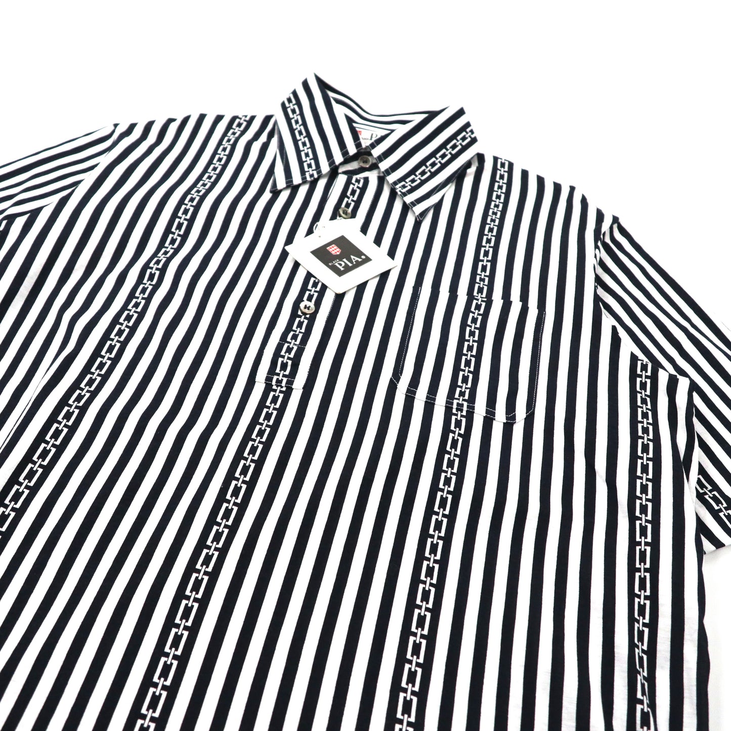 BLACK PIA 半袖プルオーバーシャツ LL ホワイト ストライプ コットン ライカ 日本製 未使用品