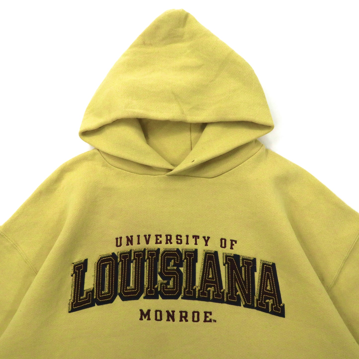 RUSSELL ATHLETIC プルオーバー カレッジパーカー L イエロー コットン 裏起毛 バックプリント UNIVERSITY OF LOUISIANA MONROE エルサルバドル製