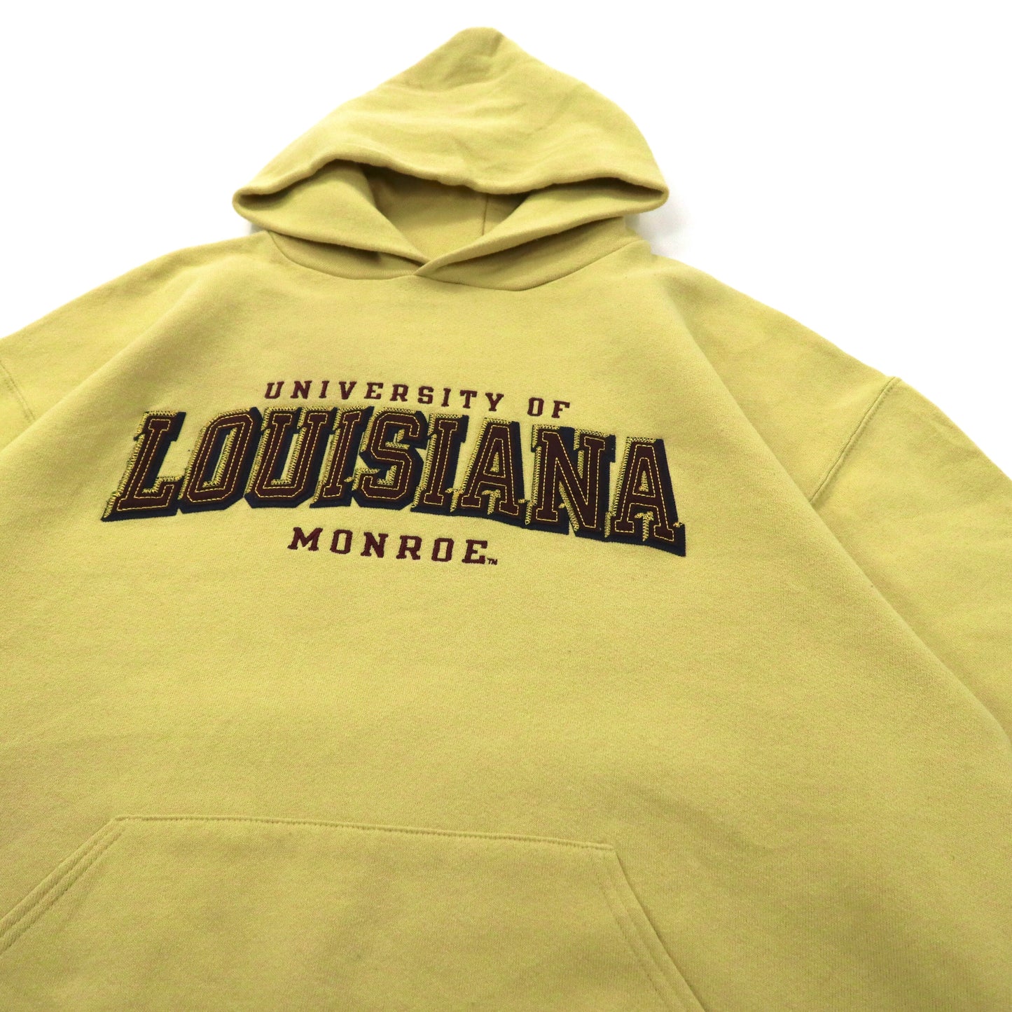 RUSSELL ATHLETIC プルオーバー カレッジパーカー L イエロー コットン 裏起毛 バックプリント UNIVERSITY OF LOUISIANA MONROE エルサルバドル製