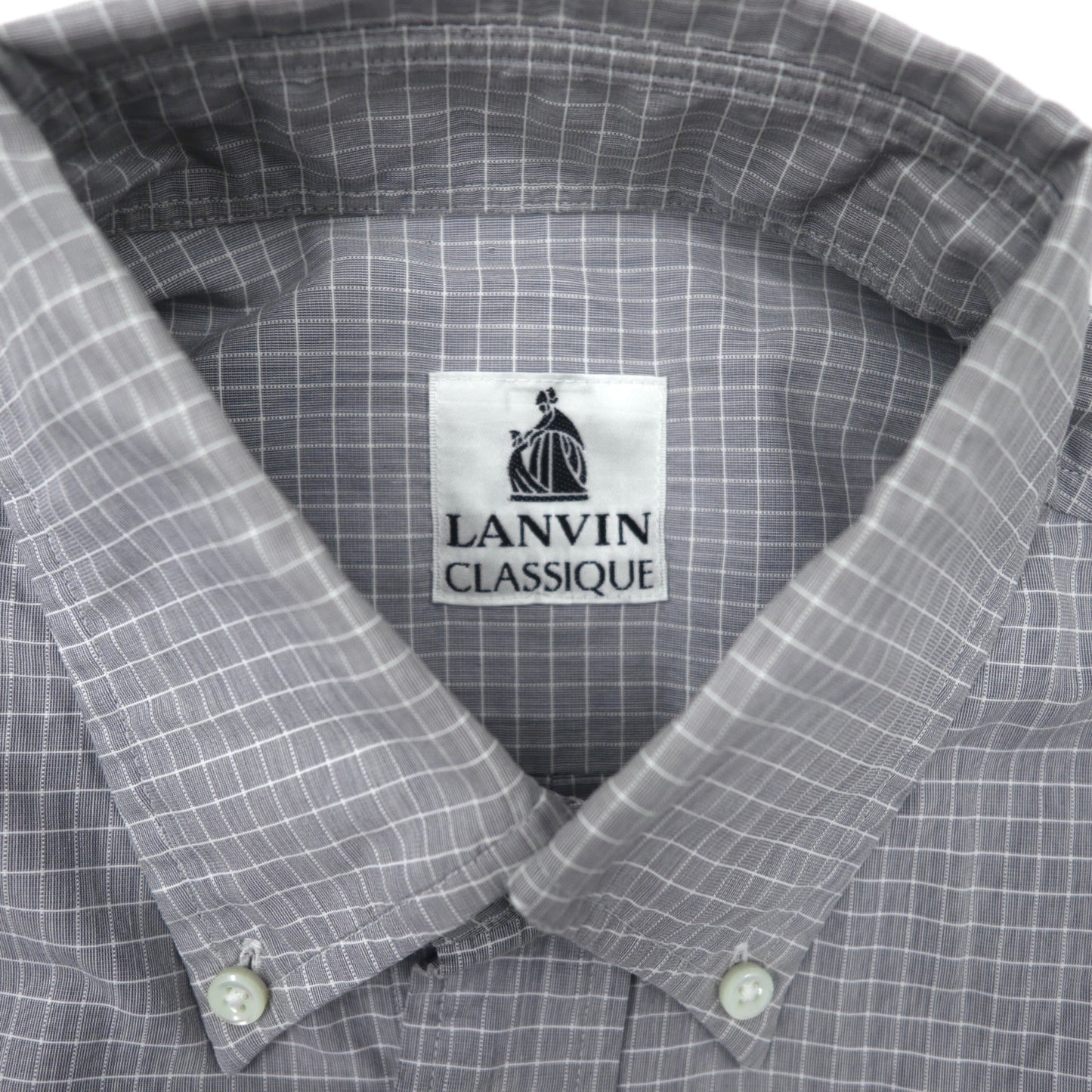LANVIN CLASSIQUE ボタンダウンシャツ S グレー チェック