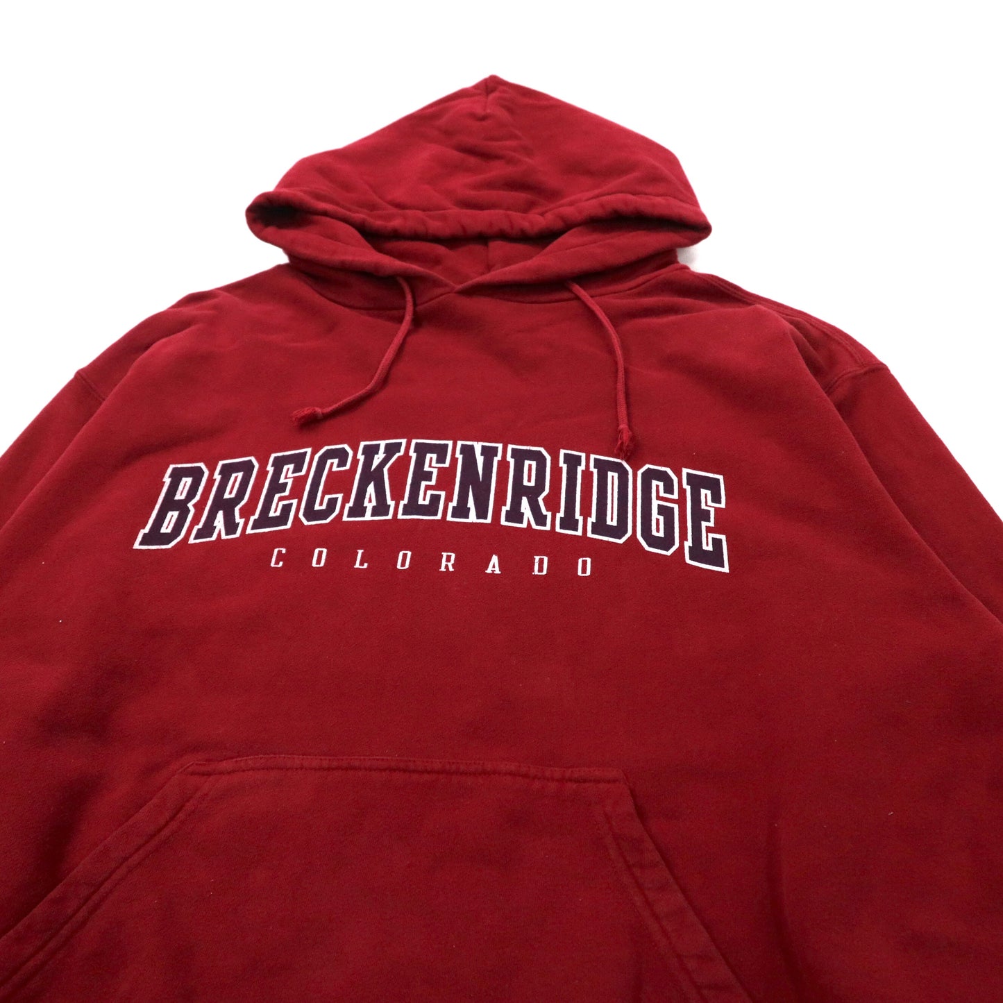 BAC カレッジプリントパーカー L レッド コットン 裏起毛 BRECKENRIDGE