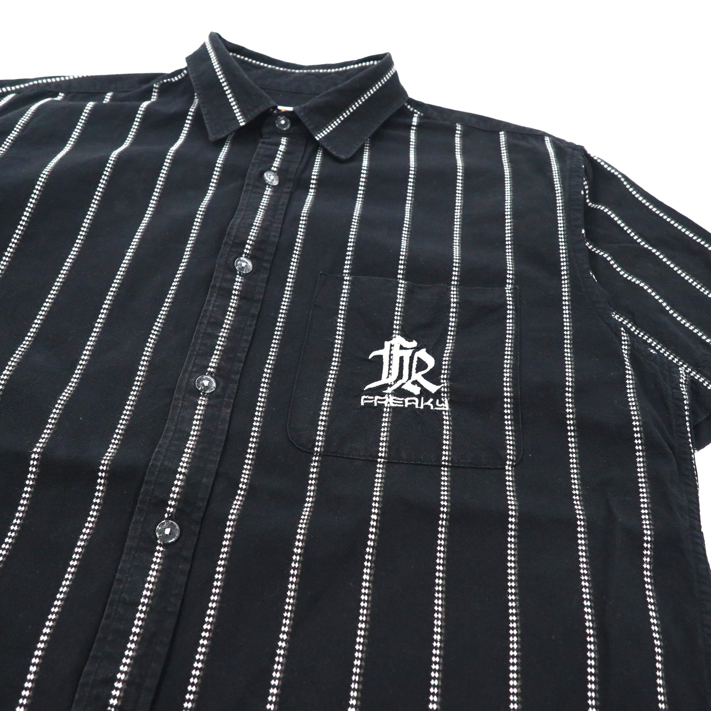 FREAKY 半袖ビッグサイズシャツ L ブラック ストライプ コットン ロゴ刺繍 00年代