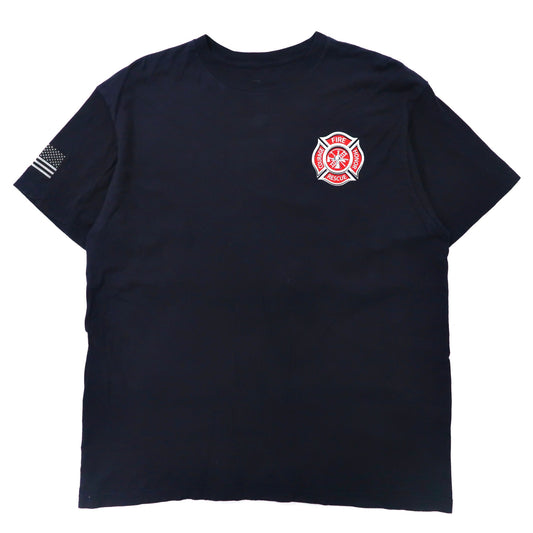 日本然リトテ-古着オンライン-ann aranr プリントTシャツ XL ネイビー コットン 星条旗 Fire & Rescue Maltese Cross Firefighter Fire Courage Honor メキシコ製-