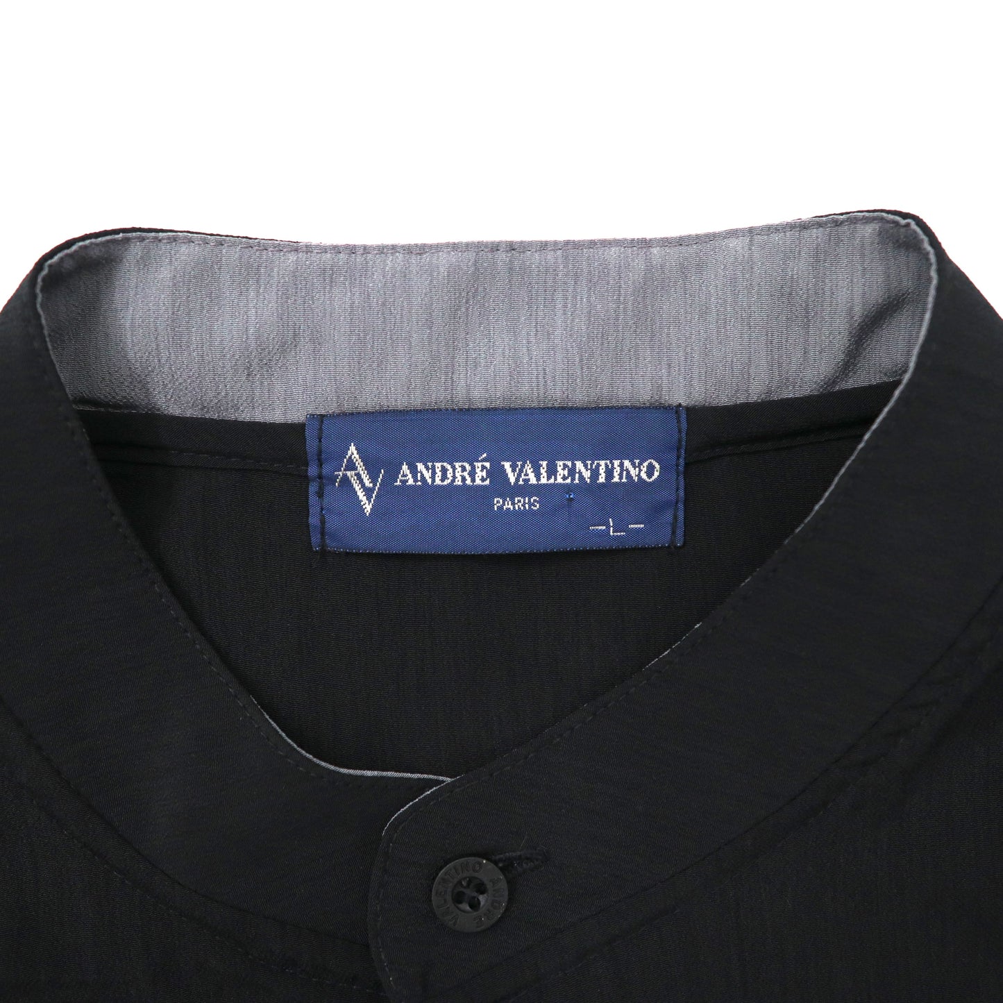 ANDRE VALENTINO スタンドカラー プルオーバーシャツ L ブラック ポリエステル ロゴ刺繍 90年代