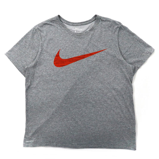 日本然リトテ-古着オンライン-NIKE ビッグスウォッシュロゴプリントTシャツ XL グレー コットン DRI-FIT-