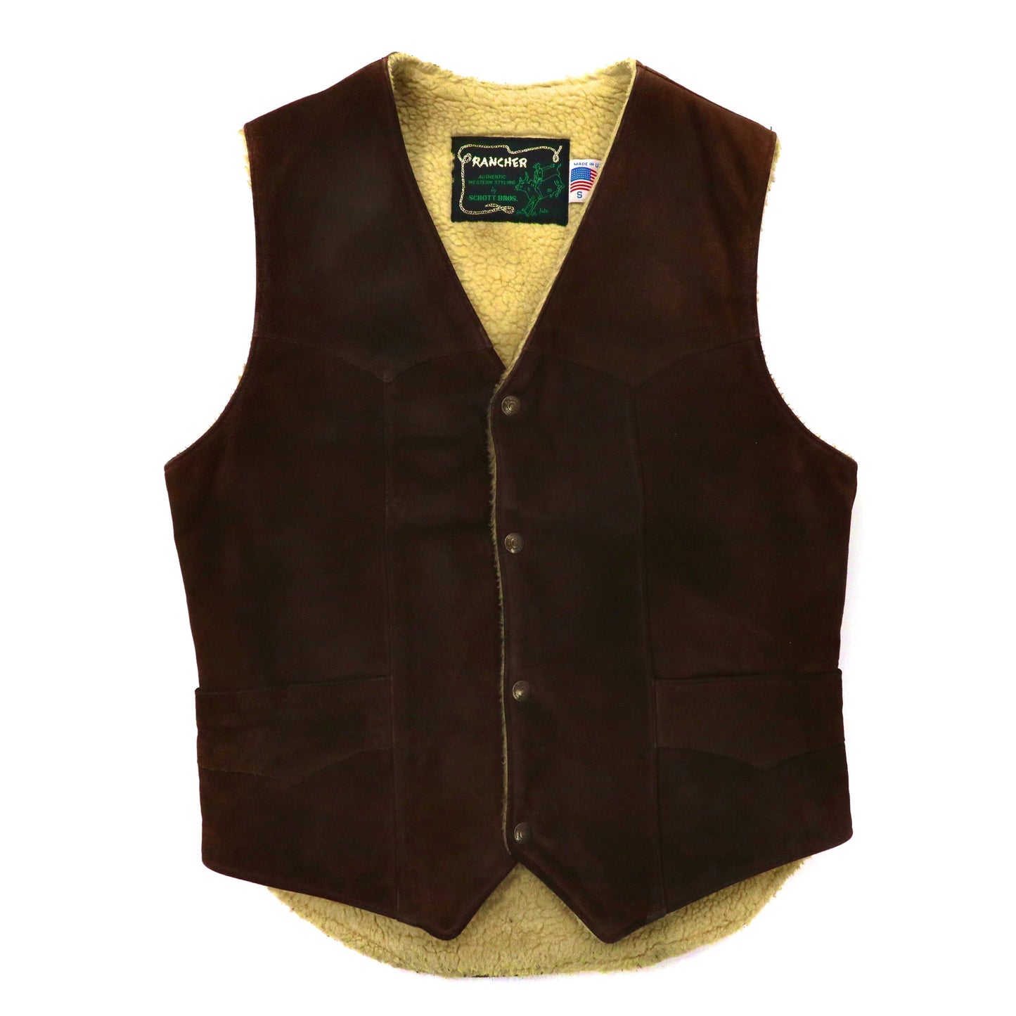 Rancher by Schott Bros. Back BOA VEST S Brown SUEDE Leather