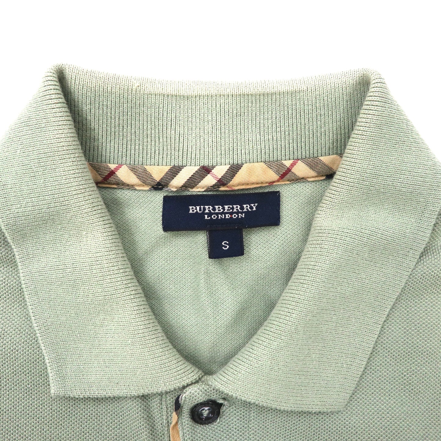 BURBERRY ポロシャツ S カーキ コットン ノバチェック切り替え ワンポイントロゴ刺繍