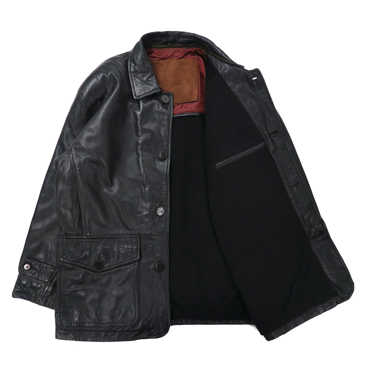 Boa Leather Coat 襟ボア レザーコート M ブラック ラムレザー 羊革 ボア着脱式 ビッグサイズ Karrsa