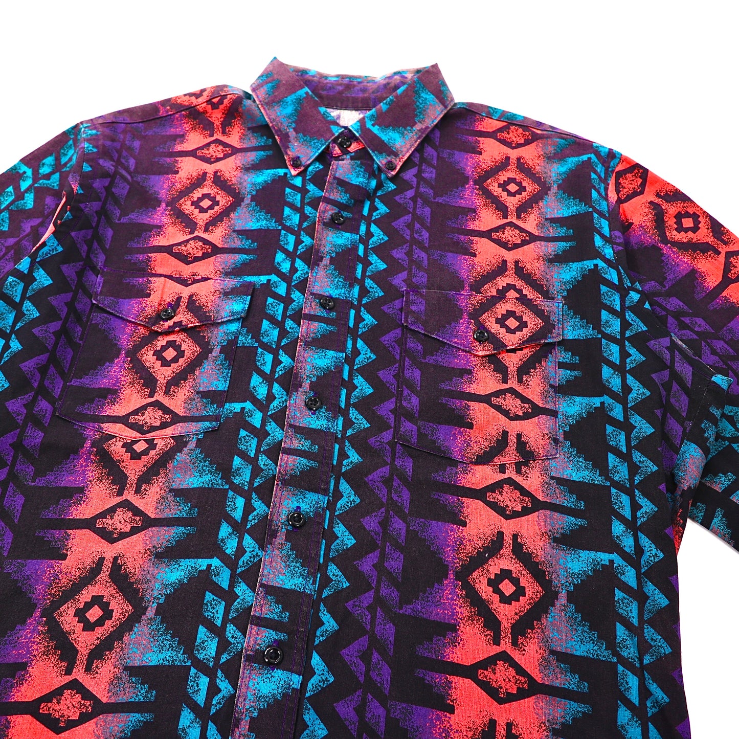 WRANGLER ボタンダウンシャツ XL ブルー コットン ネイティブ柄 90年代