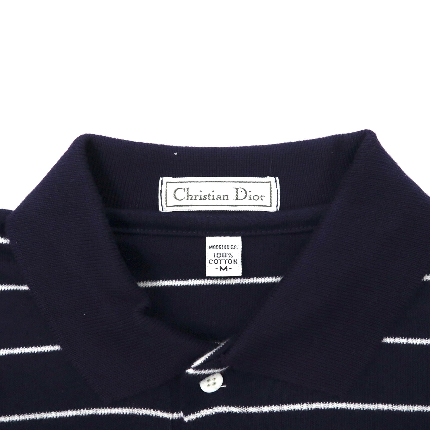 USA製 Christian Dior ポロシャツ M ネイビー ボーダー コットン ワンポイントロゴ刺繍 オールド