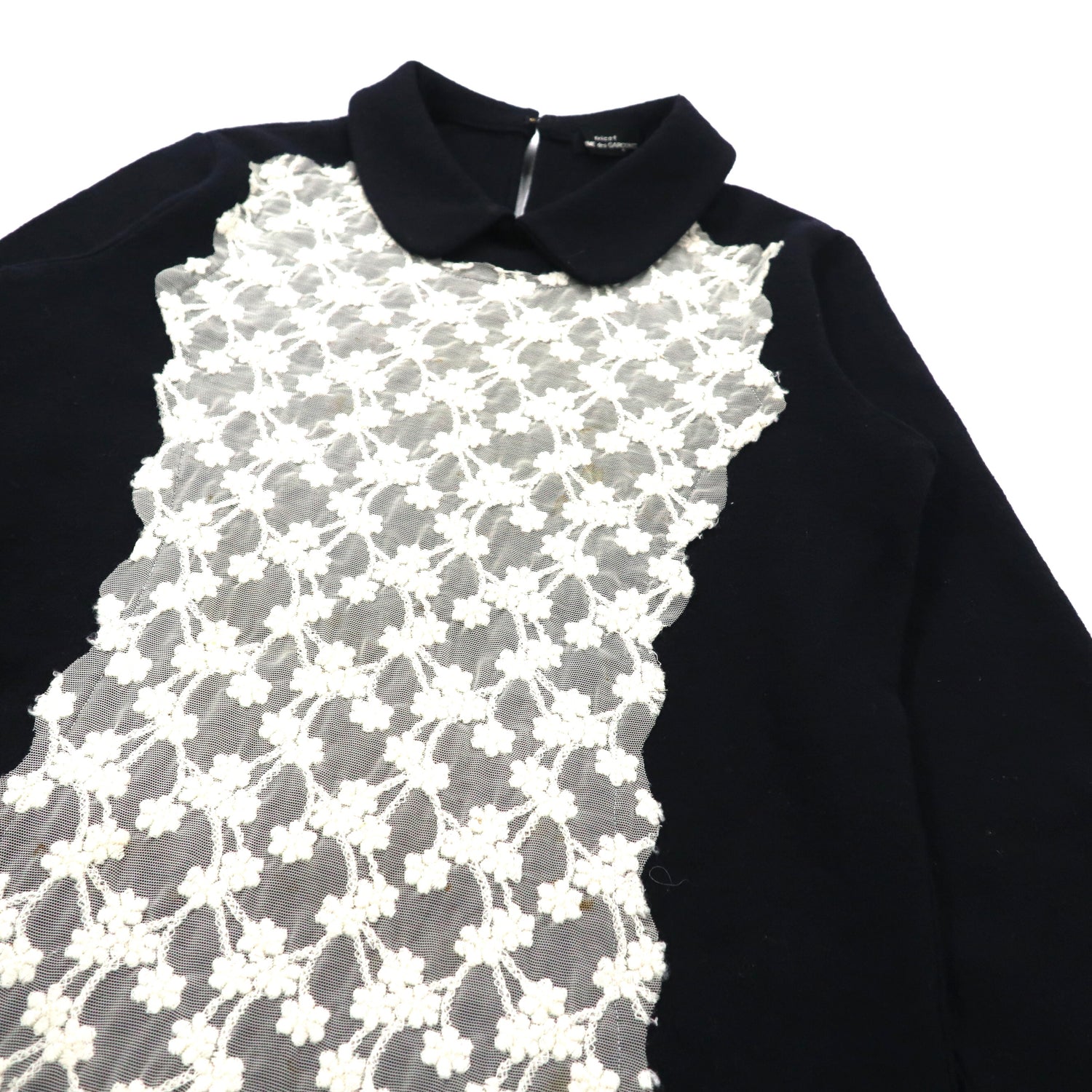 TRICOT COMME DES GARCONS Flower Lace Melton Tops F Navy Wool TT 