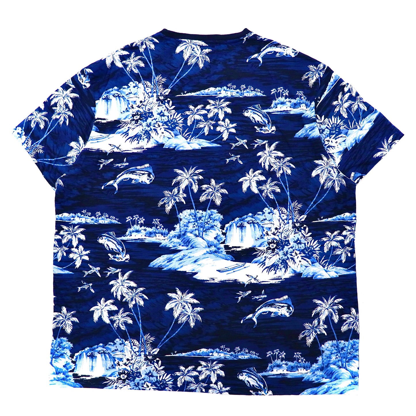 POLO RALPH LAUREN ビッグサイズ ポケットTシャツ XXL ネイビー コットン 総柄 ハワイアン スモールポニー刺繍