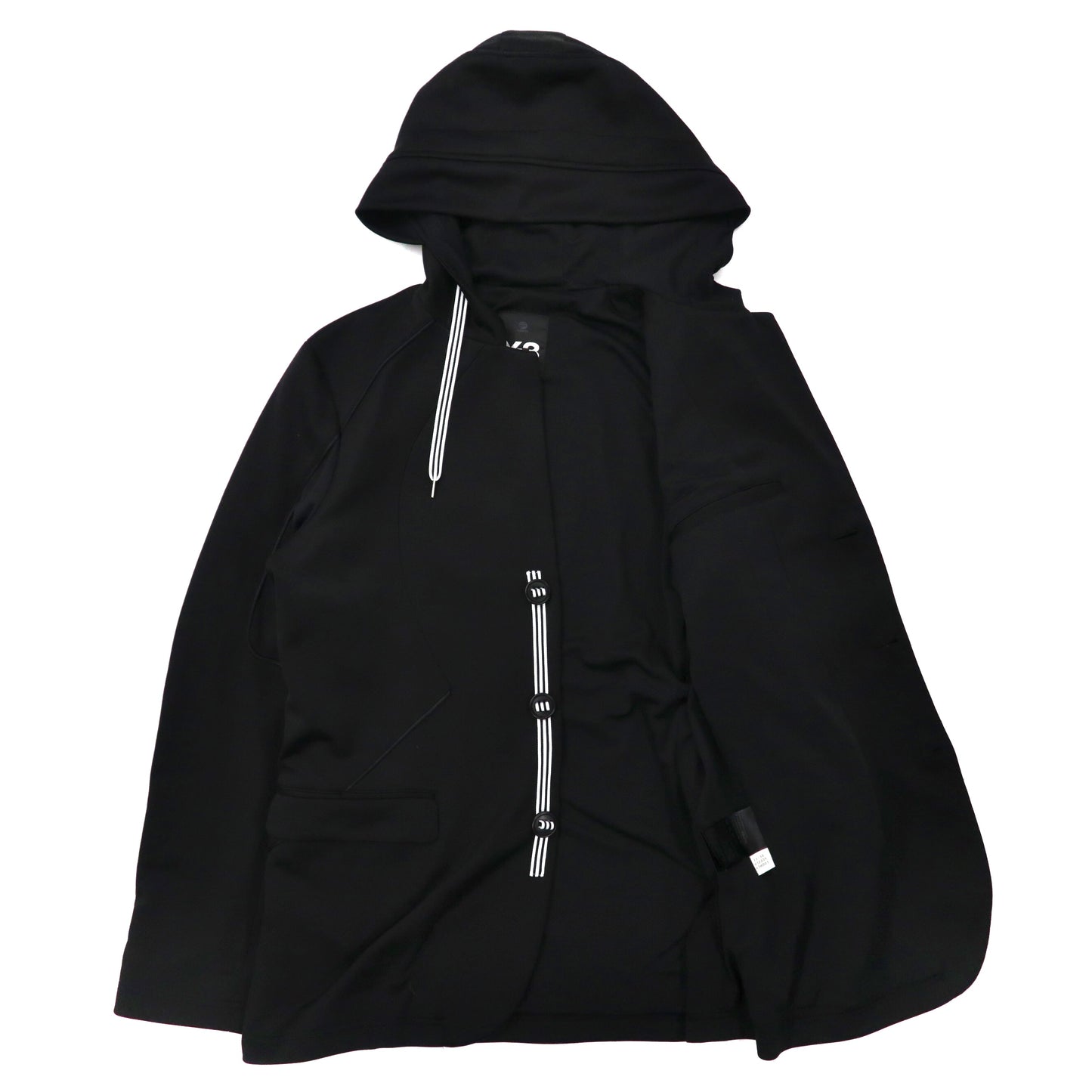Y-3 ( adidas × YOHJI YAMAMOTO ) フーデッド テーラードジャケット M ブラック ポリエステル ロゴ刺繍 3ストライプス V12239