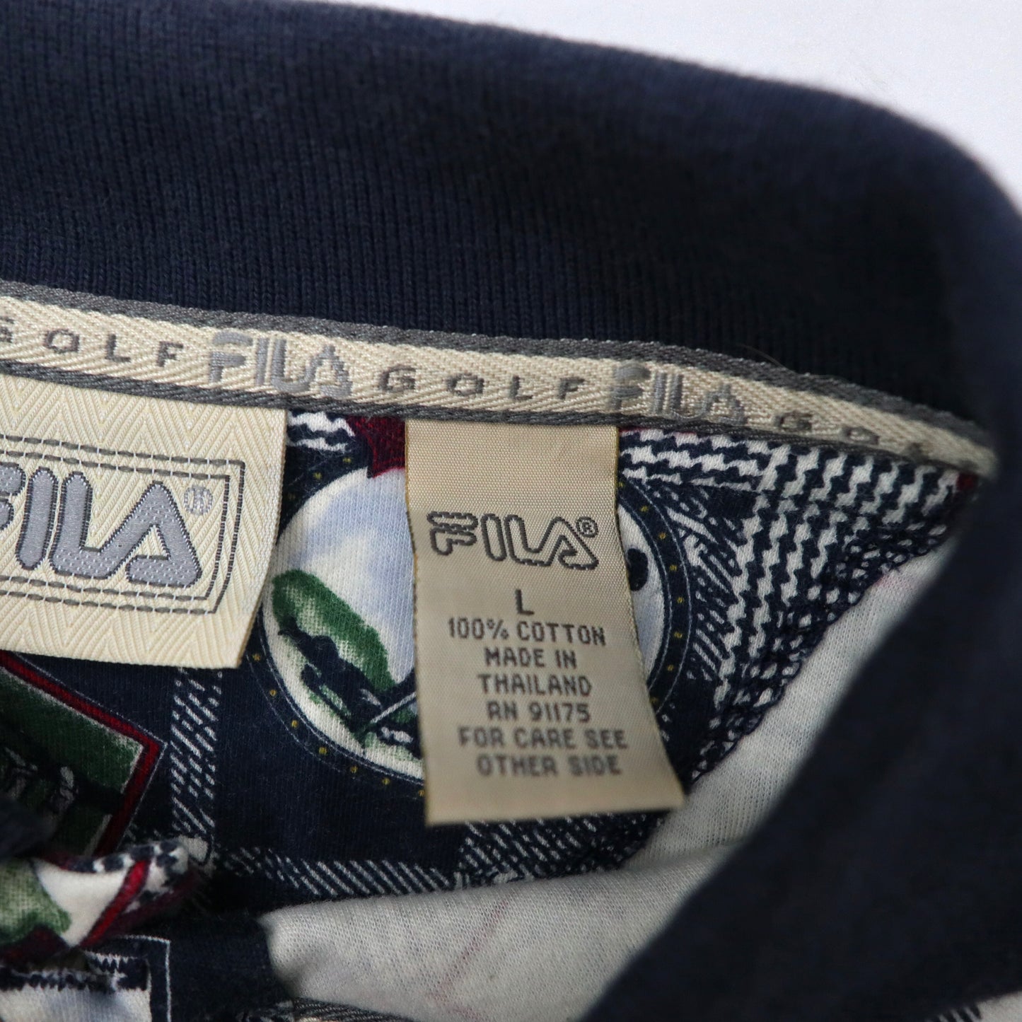 FILA GOLF 総柄ポロシャツ L ネイビー コットン ゴルフモチーフ 90年代