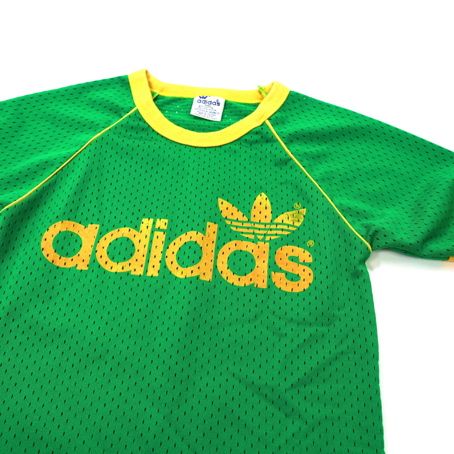 adidas メッシュTシャツ S グリーン トレフォイルロゴ VANCO 80年代