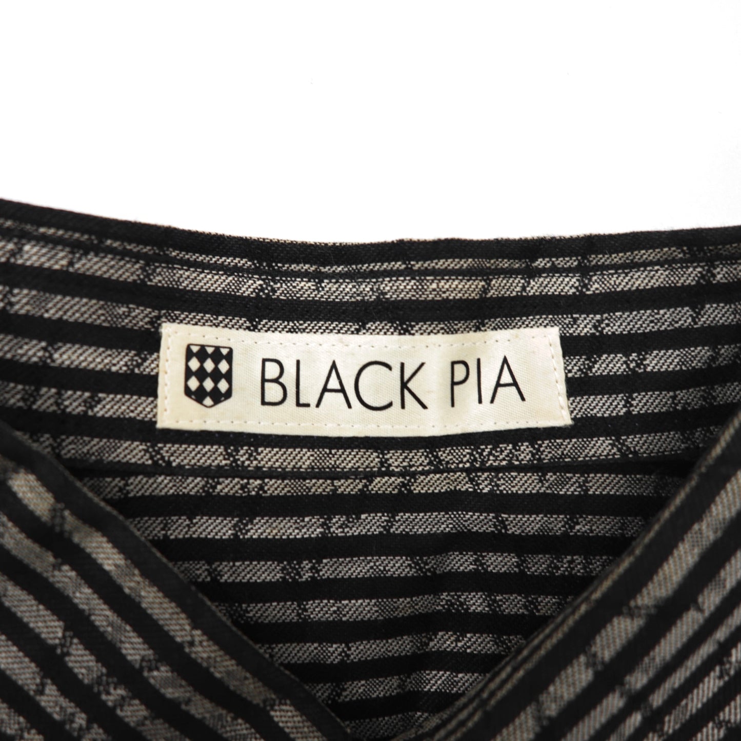BLACK PIA シャツ L ブラック ストライプ 総柄 日本製