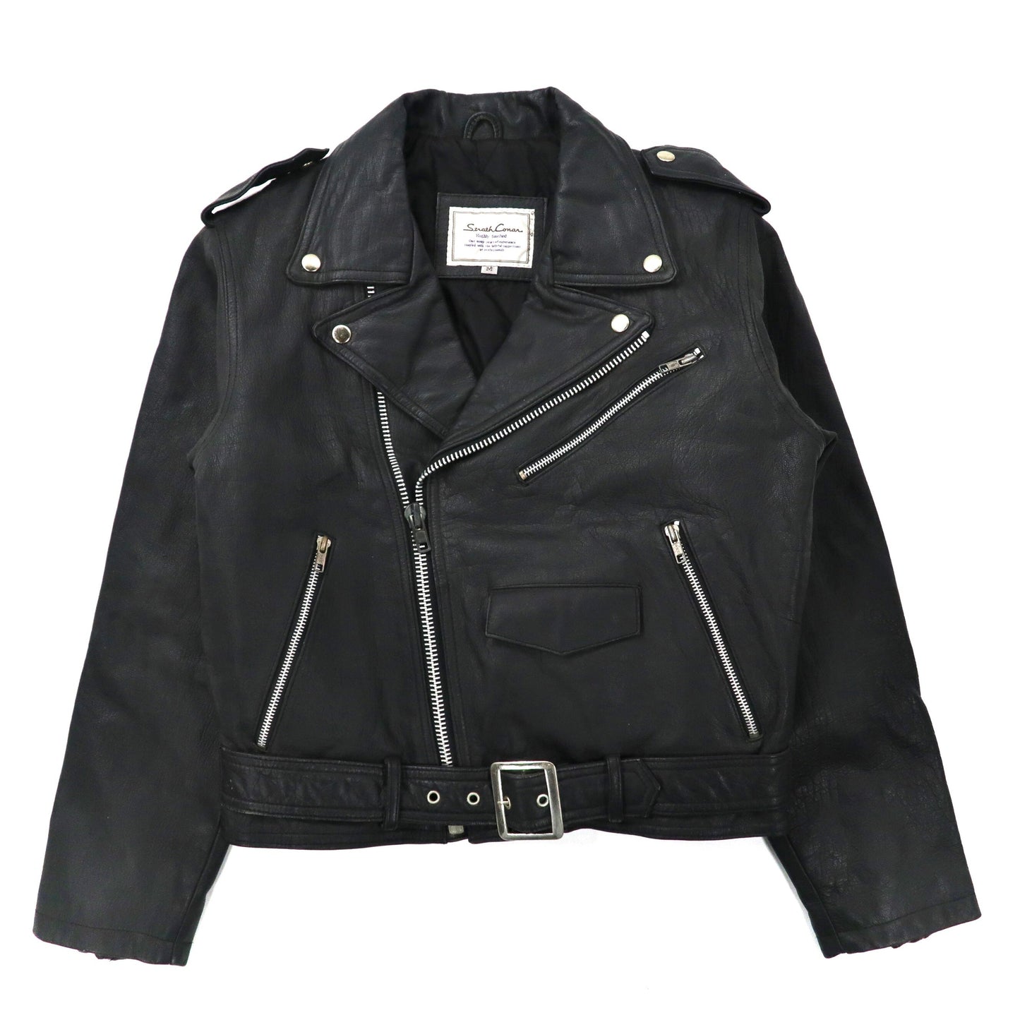 COWHIDE LEATHER W RIDERS JACKET Double Riders Jacket M Black Cow