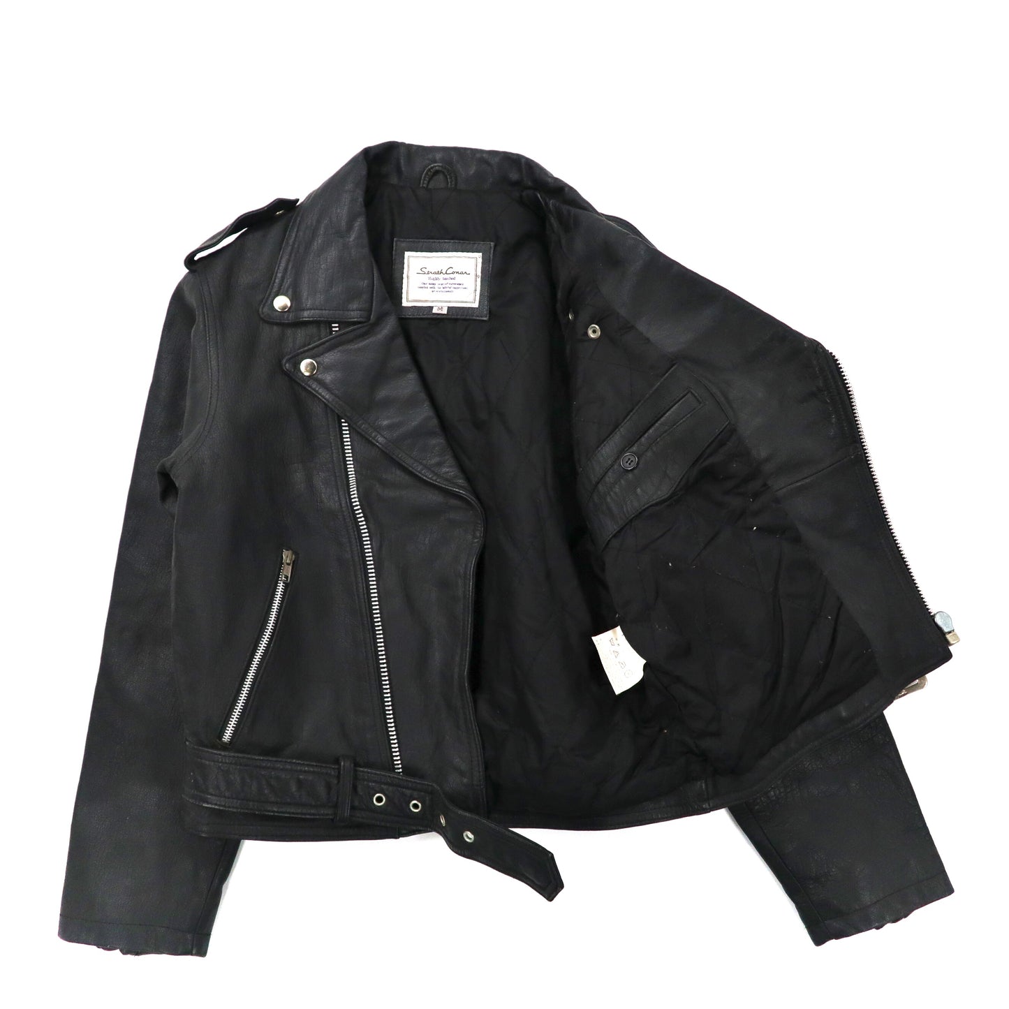 COWHIDE LEATHER W RIDERS JACKET Double Riders Jacket M Black Cow