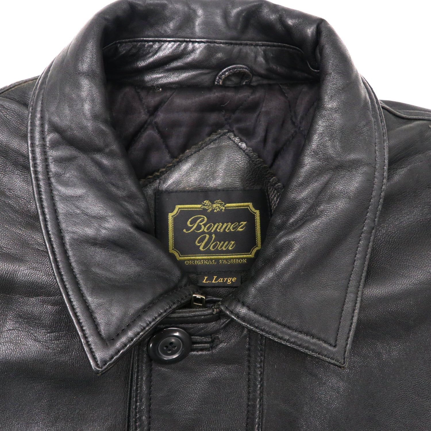 BONNEZ VOUS Leather Car Coat LL Black Lamb Leather Quilting Liner