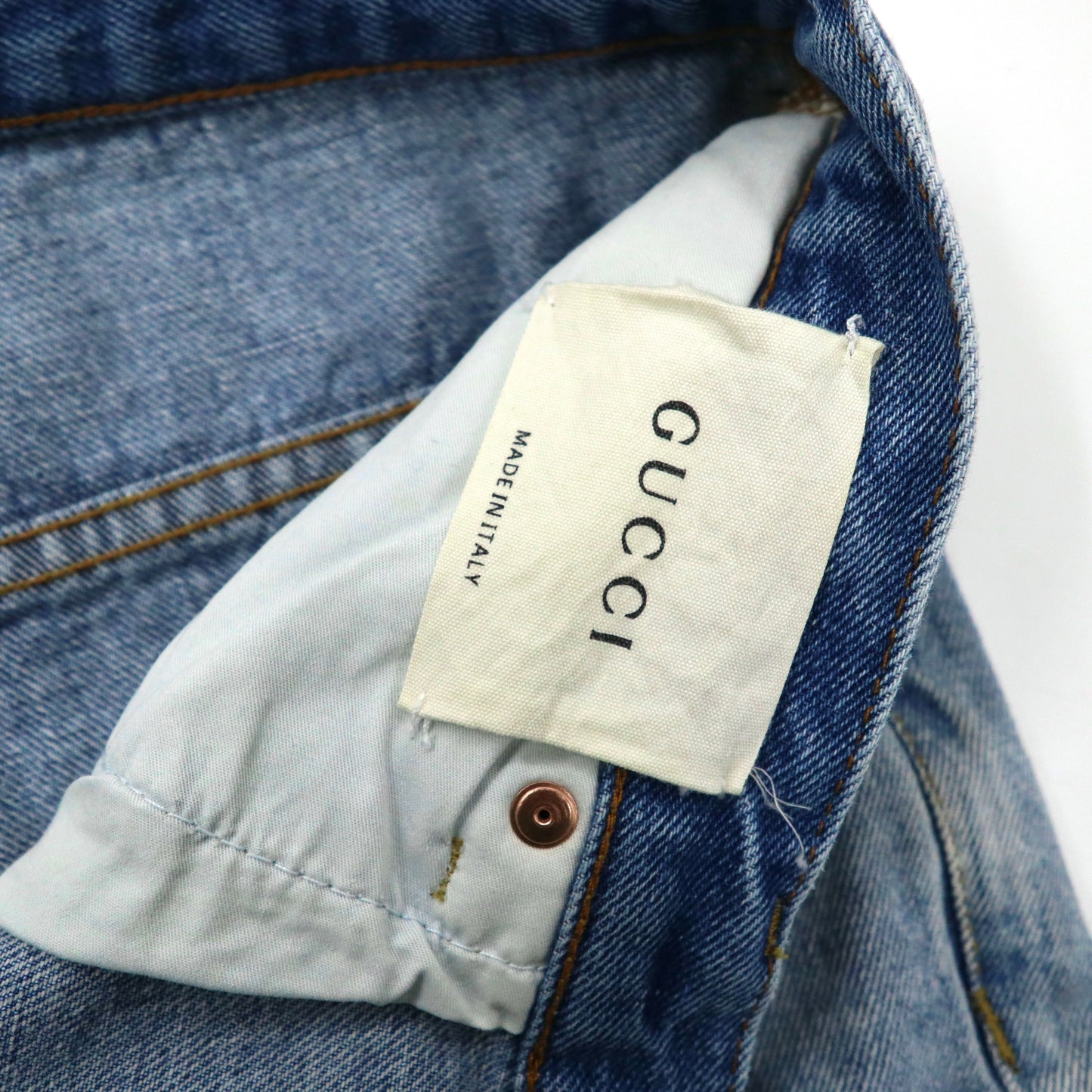 GUCCI Tapered Denim PANTS 36 Blue Logo Paint Italian MADE – 日本然