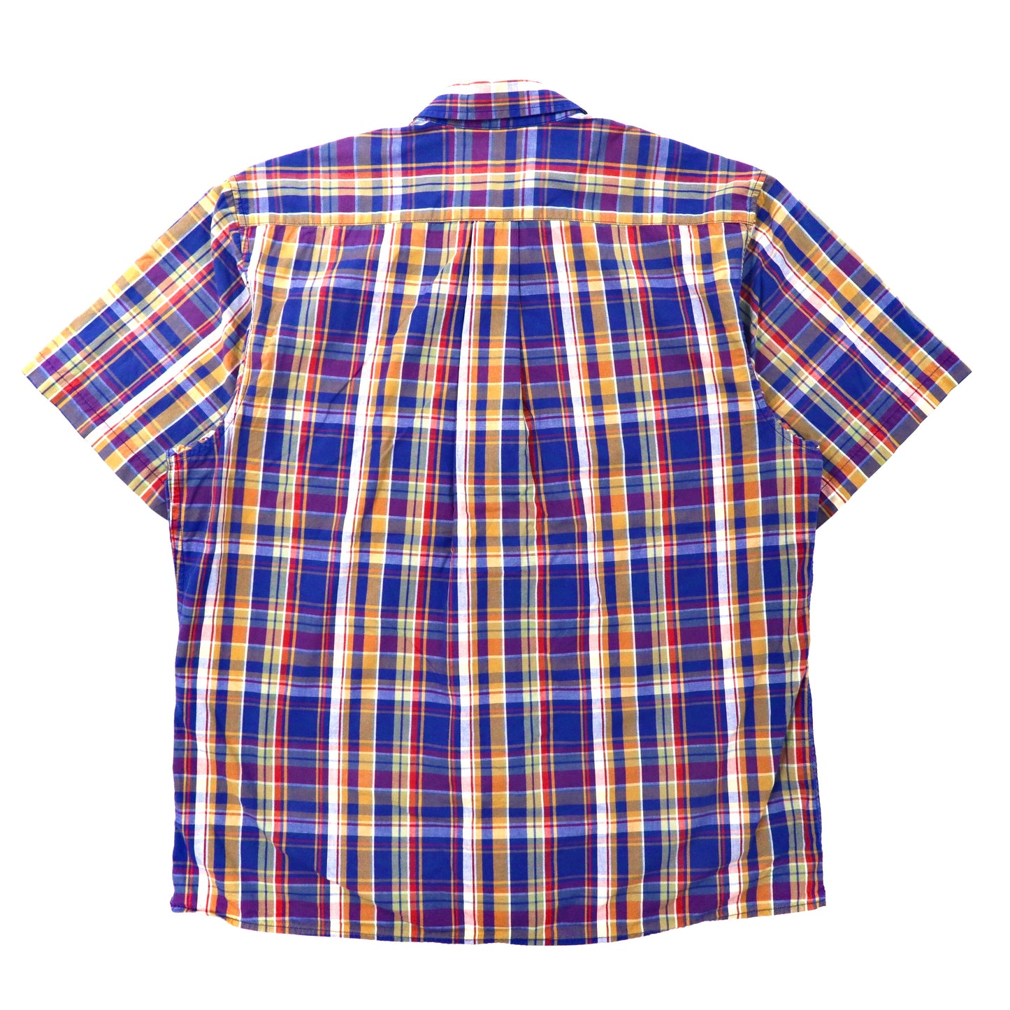 CHAPS 半袖ボタンダウンシャツ LL ブルー チェック コットン ワンポイントロゴ刺繍