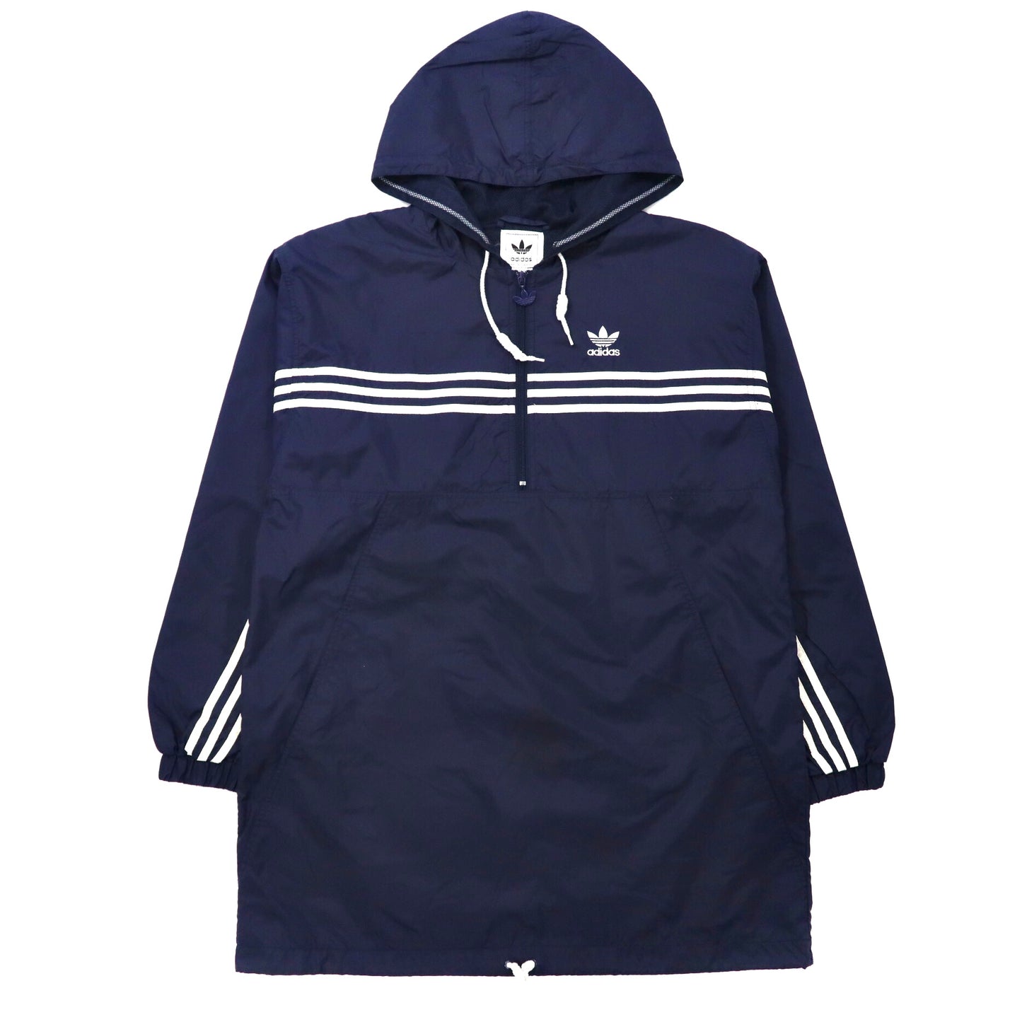 Adidas Half Zip Anorak Hoodie M Navy Nylon 3 Striped Size 90s