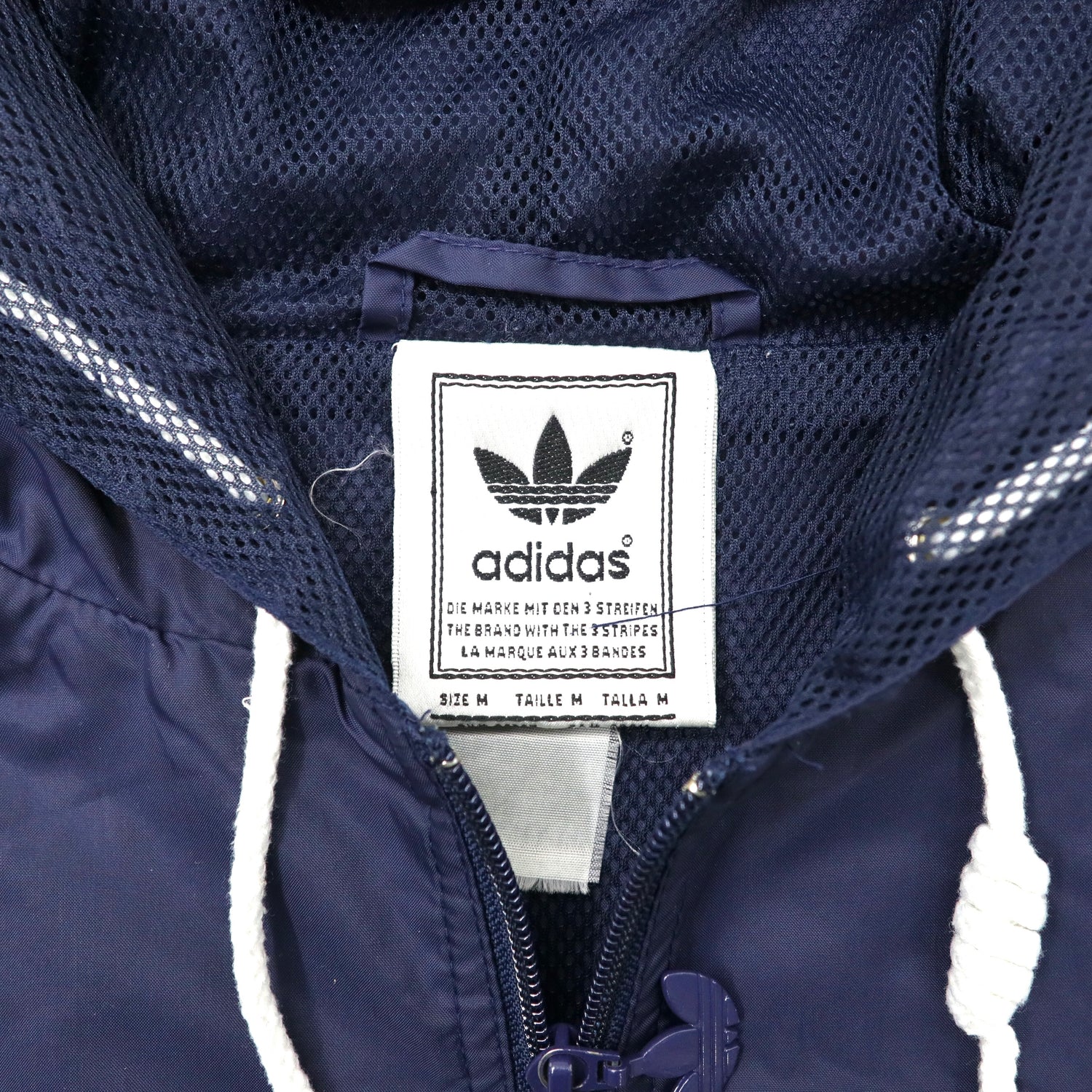 Adidas Half Zip Anorak Hoodie M Navy Nylon 3 Striped Size 90s