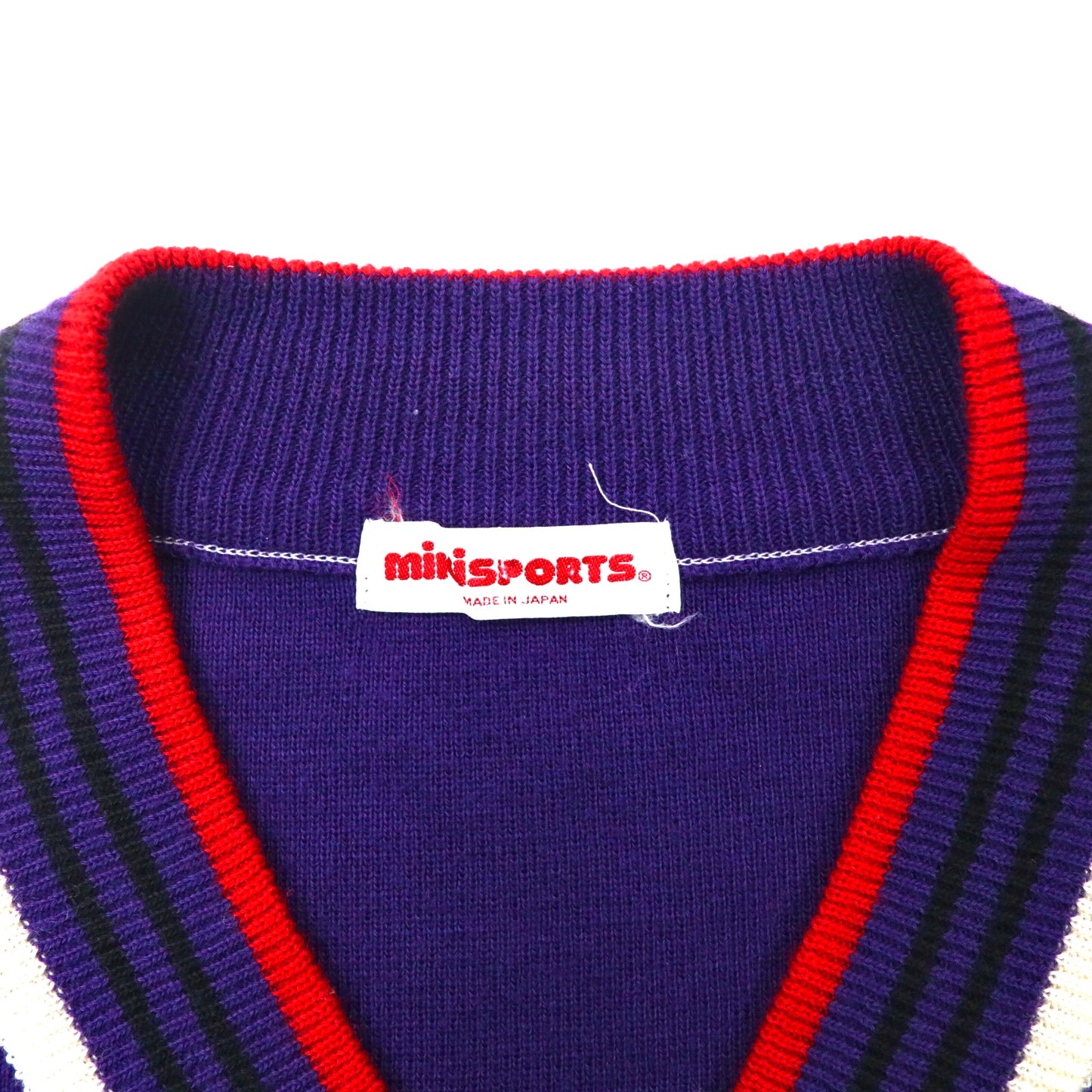 miki sports ( miki HOUSE ) Vネックニットセーター L ネイビー コットン エンブレムロゴ刺繍 90年代 日本製