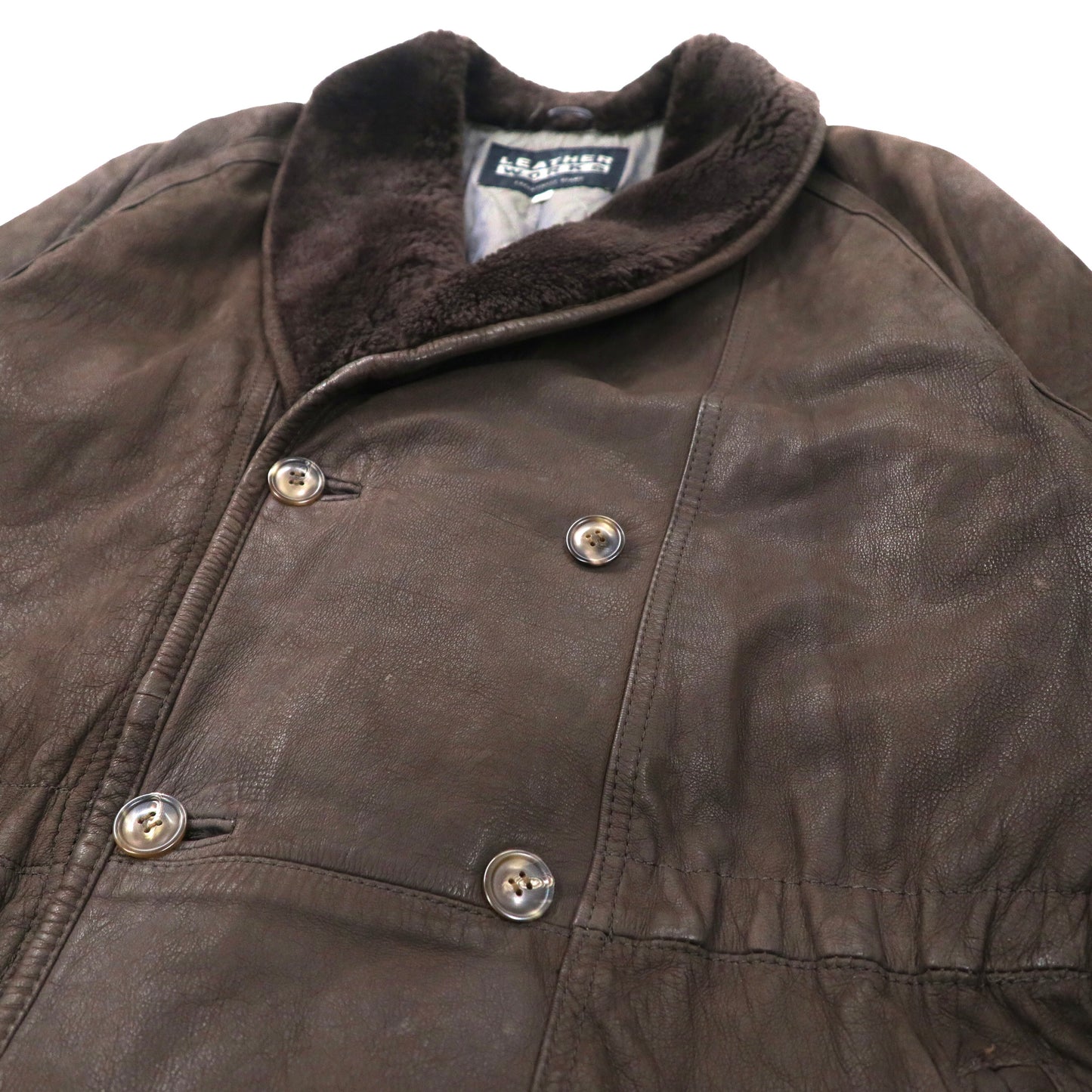 LEATHER WORKS EXCLUSIVELY BEAMS ショールカラームートンコート 38 ブラウン レザー 90年代
