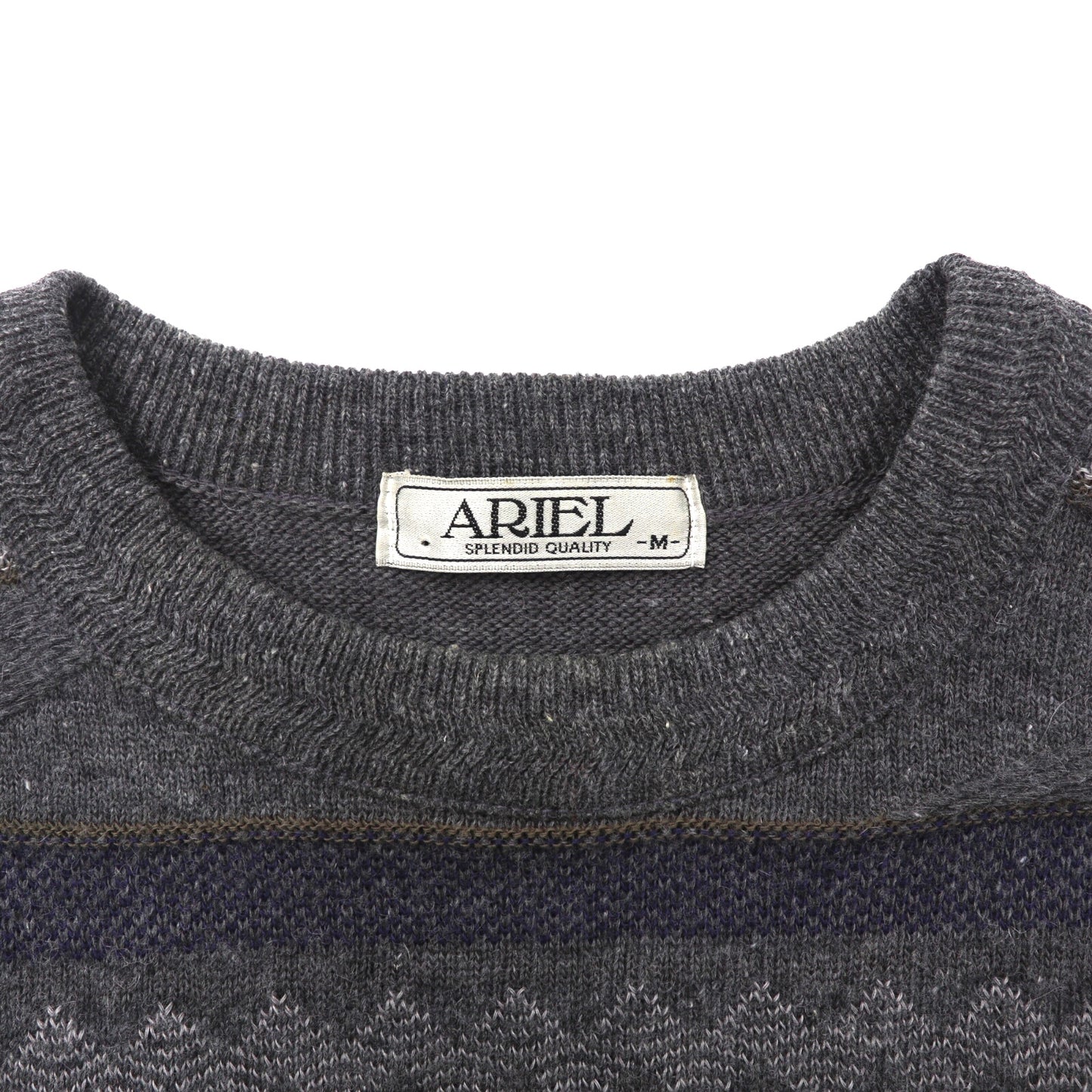 ARIEL 3Dニットセーター M グレー ウール カシミヤ混 総柄 日本製