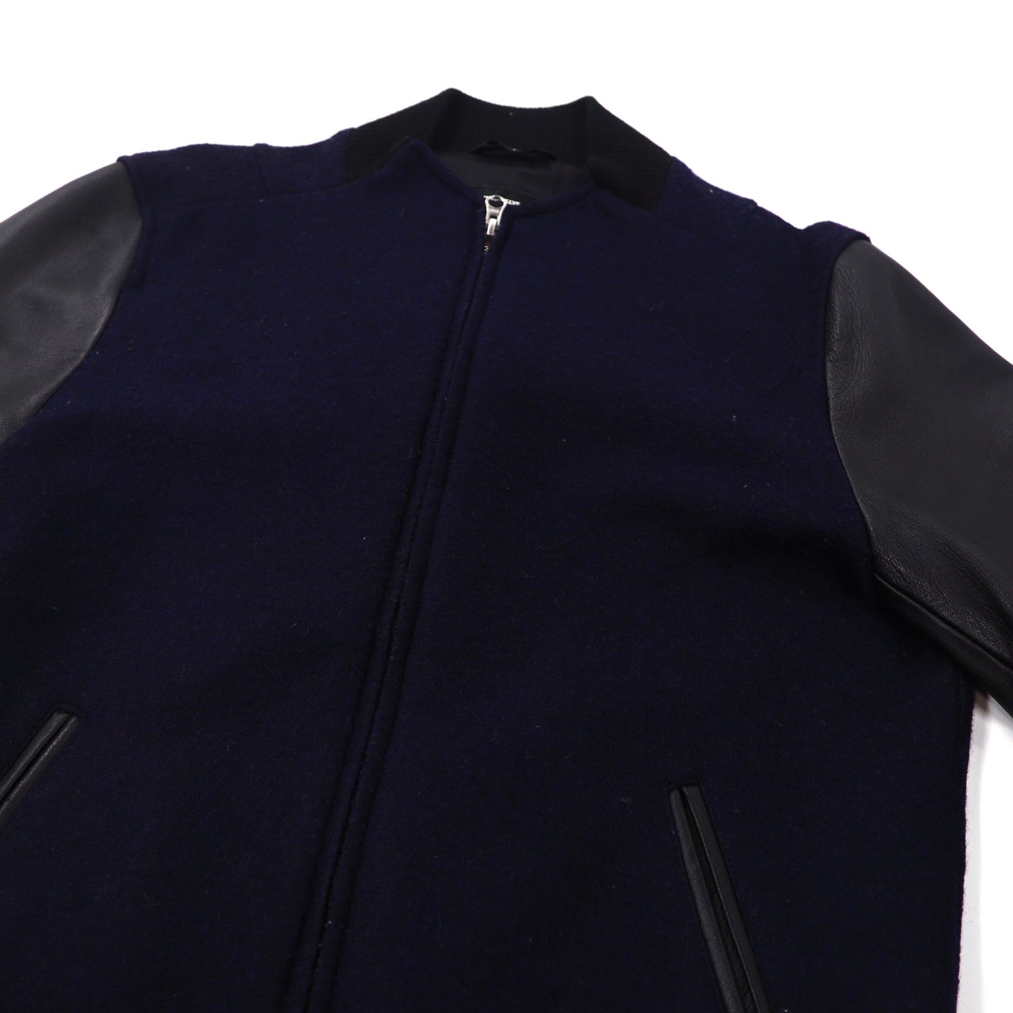 The Twelve baseball jacket 48 Navy Wool Sleeve Leather Double Zip 