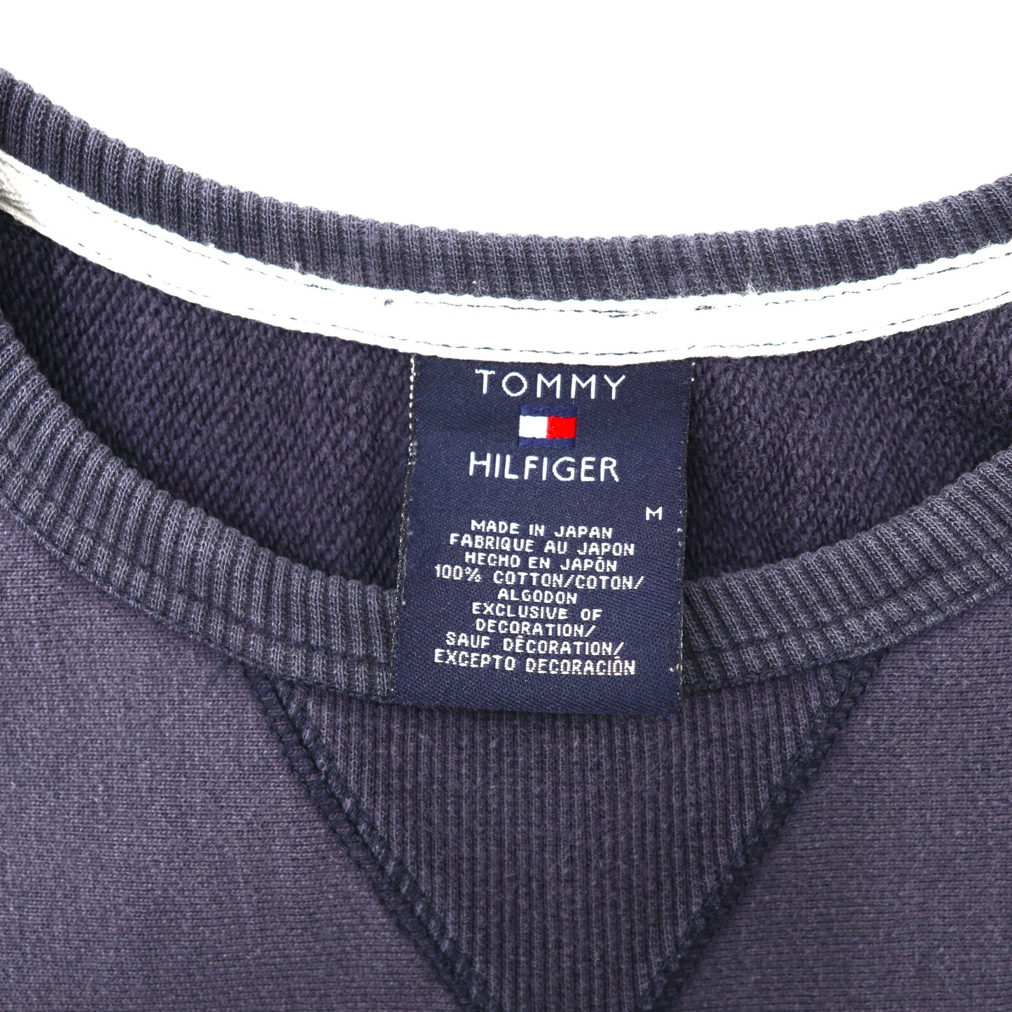 TOMMY HILFIGER クルーネックスウェット M ネイビー 前V リバースウィーブ 日本製