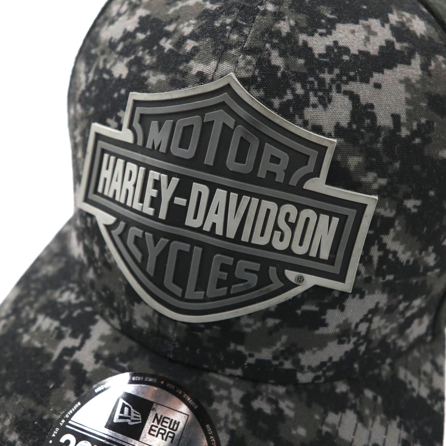 HARLEY DAVIDSON × NEW ERA ベースボールキャップ L / XL ブラック デジカモ ポリエステル