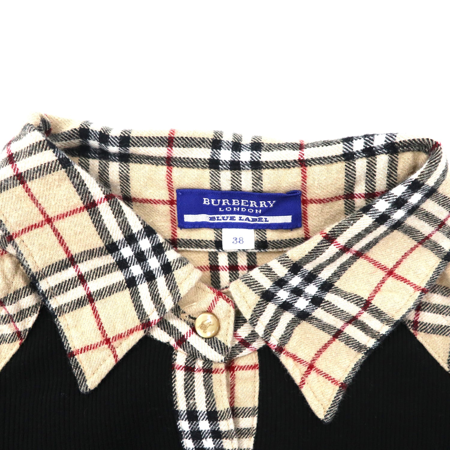 BURBERRY BLUE LABEL ノバチェック切り替えカットソー 38 ブラック