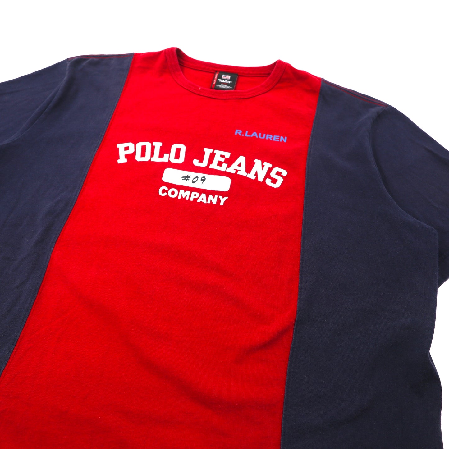 POLO JEANS COMPANY RALPH LAUREN ドッキングTシャツ L レッド ネイビー コットン ビッグサイズ ロゴプリント 90年代