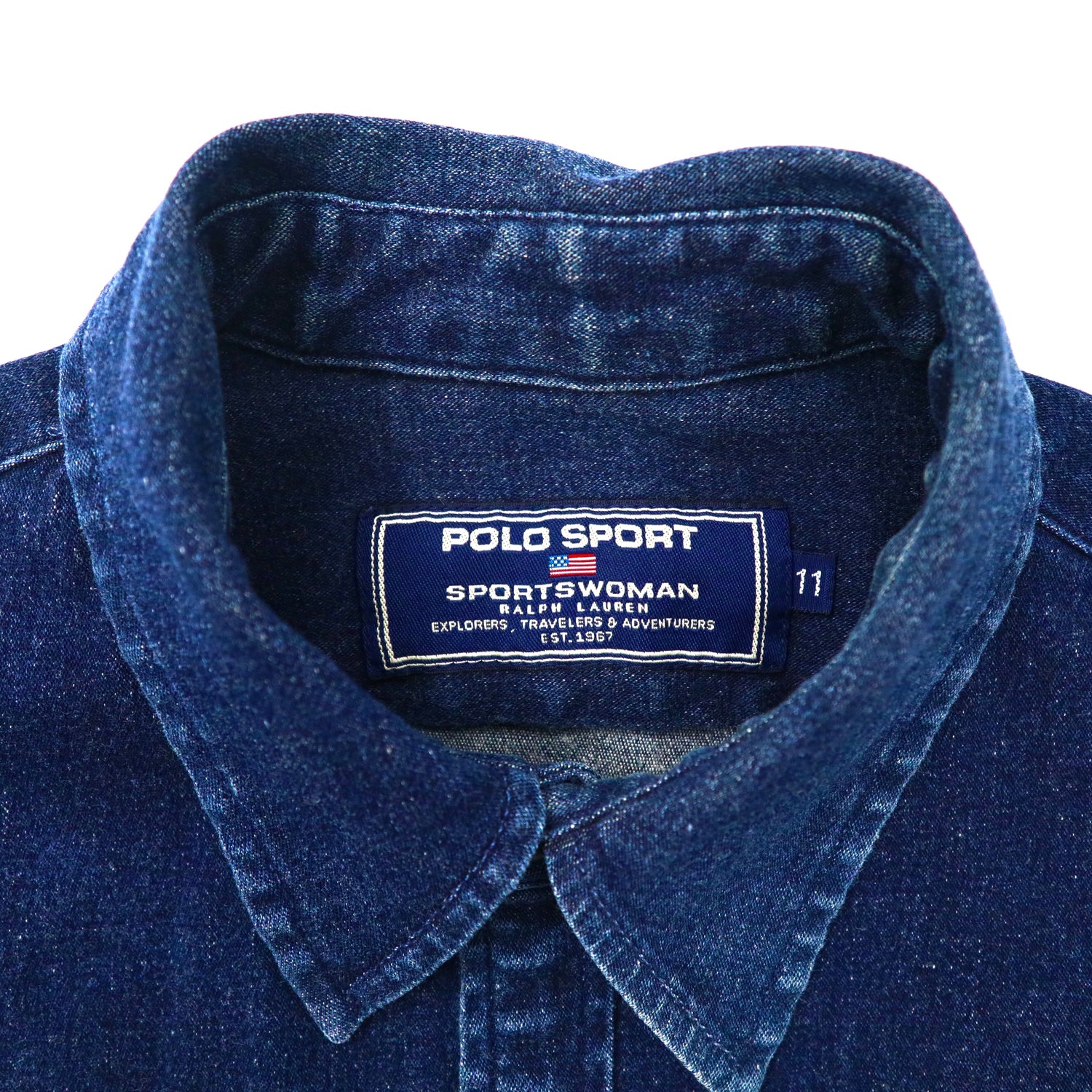 90s POLO SPORTS ブラック デニムシャツ 古着 ポロスポ 刺繍-