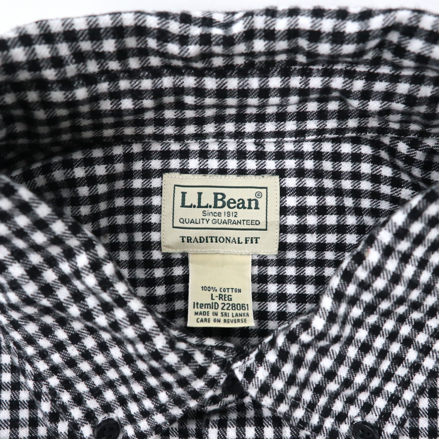 L.L.Bean シャミークロスシャツ ボタンダウンシャツ L ホワイト ブラック ギンガムチェック コットン TRADITIONAL FIT スリランカ製