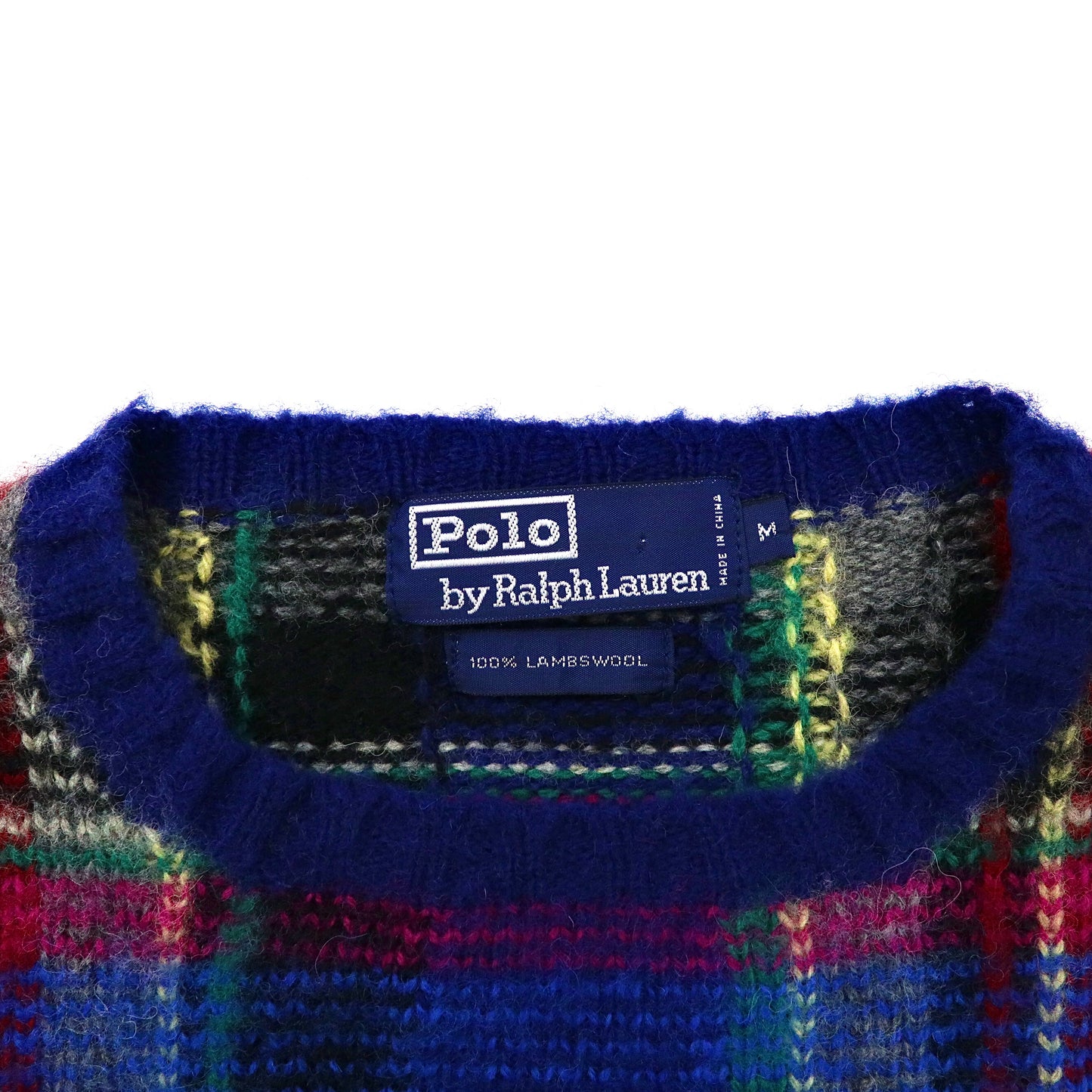 Polo by Ralph Lauren クルーネックニット セーター M ブルー タータンチェック ラムウール 未使用品