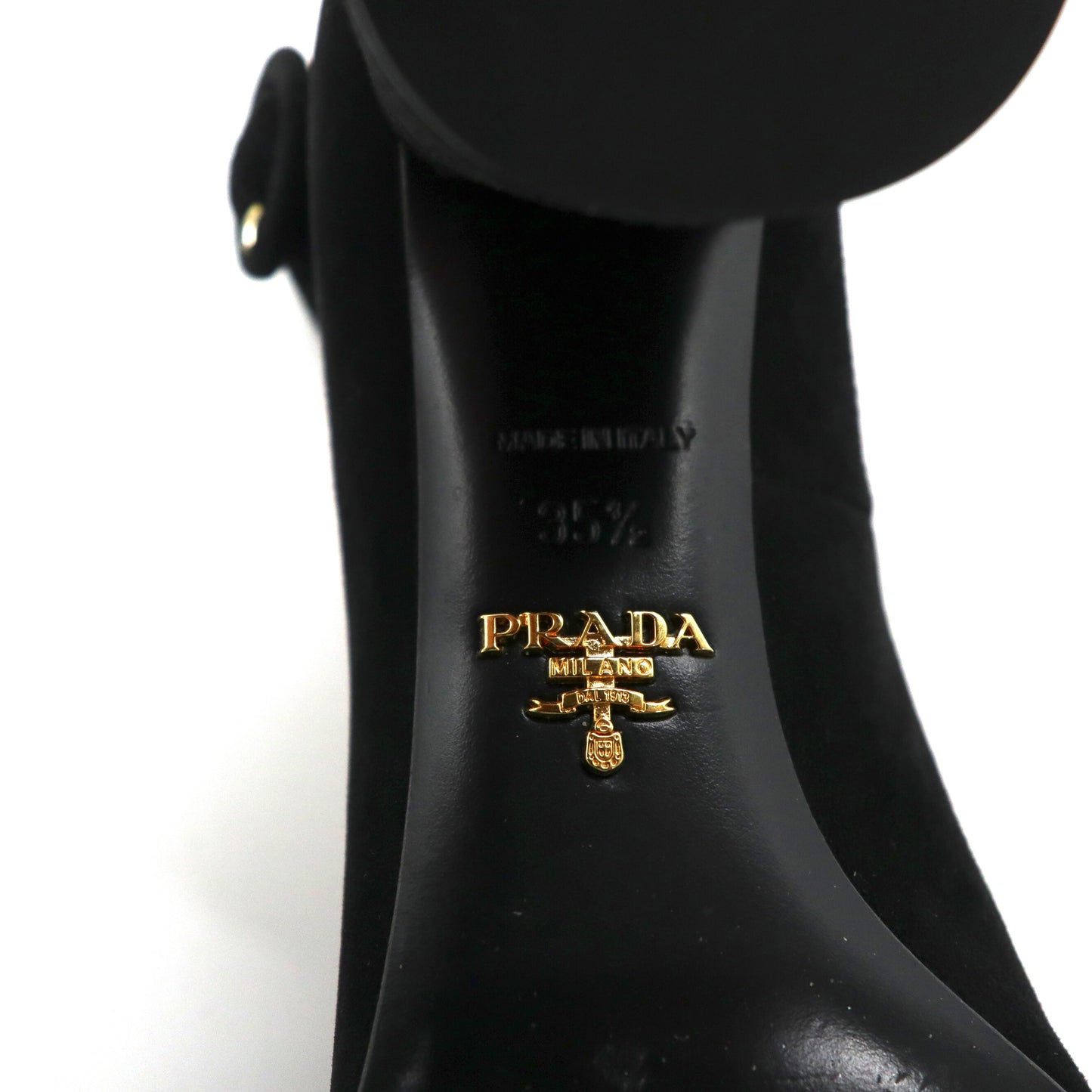 PRADA チャンキーヒール ストラップパンプス 22.5cm ブラック スエードレザー イタリア製