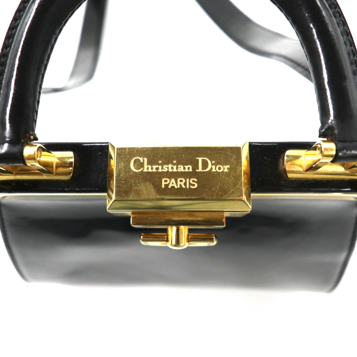 Christian Dior 2WAY がま口 ショルダーバッグ ブラック エナメル オールド ヴィンテージ