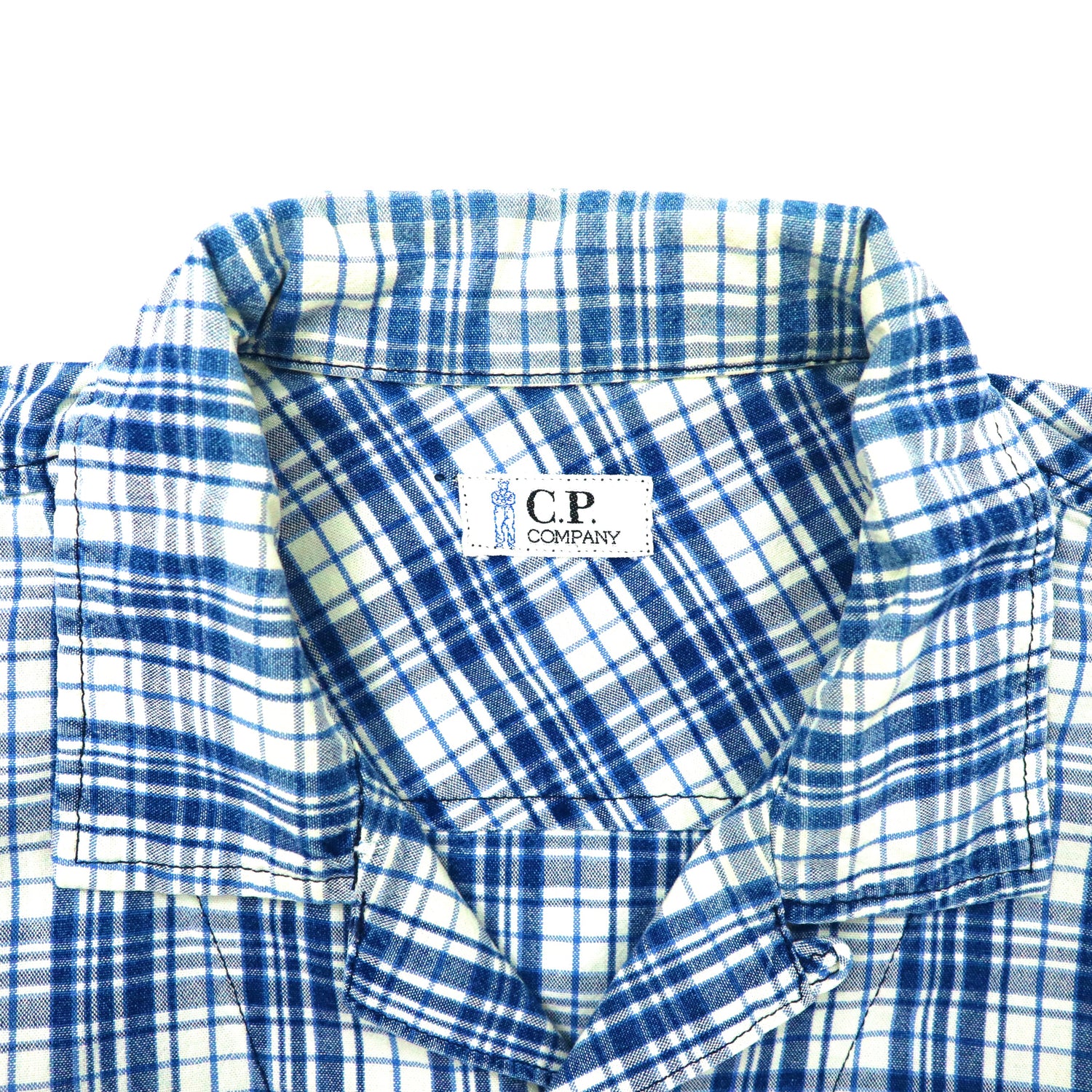 C.P.COMPANY 半袖オープンカラーシャツ 170 ブルー チェック コットン
