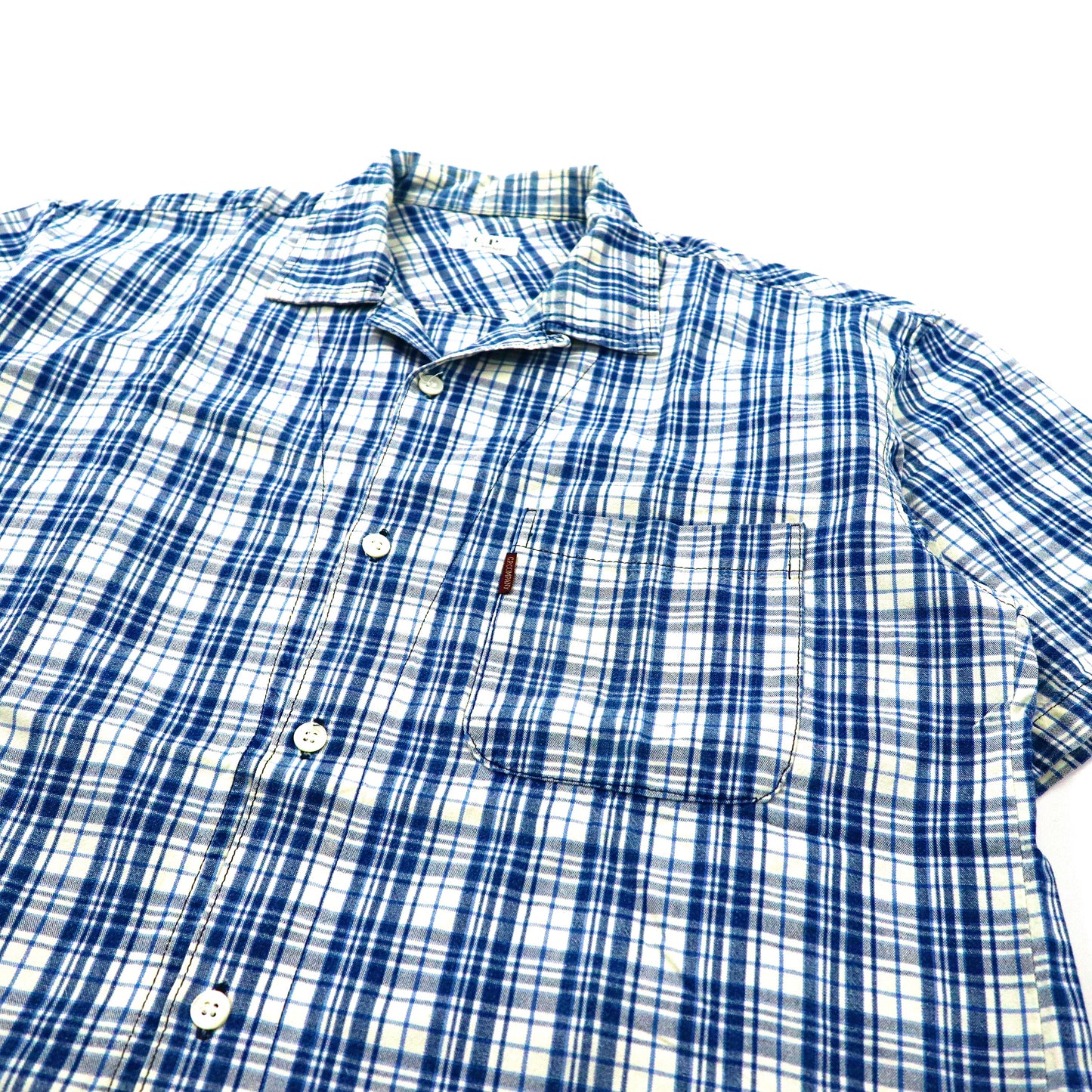 C.P.COMPANY 半袖オープンカラーシャツ 170 ブルー チェック コットン 日本製