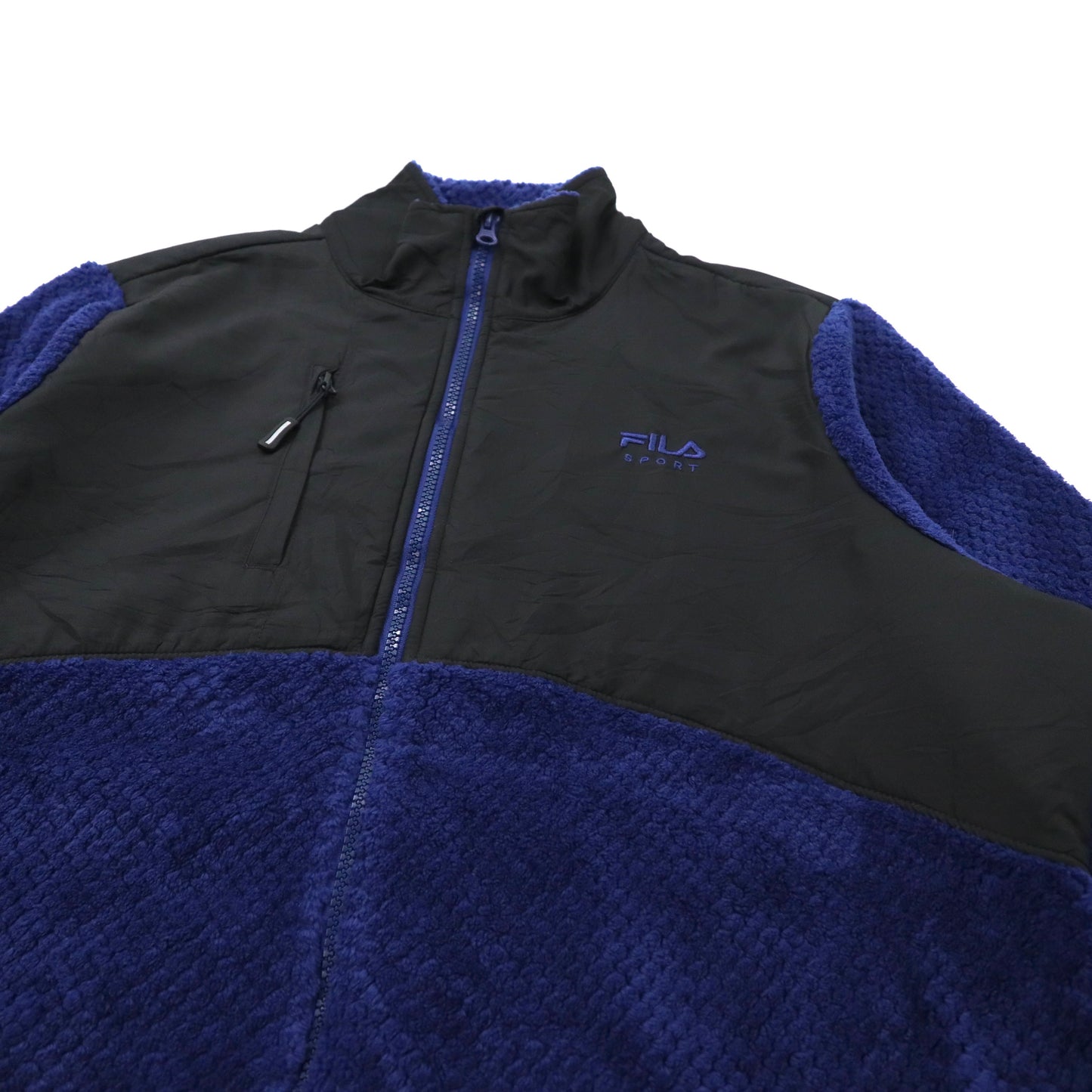 FILA SPORT ナイロン切り替えフリースジャケット XL ブルー ポリエステル ロゴ刺繍 00年代